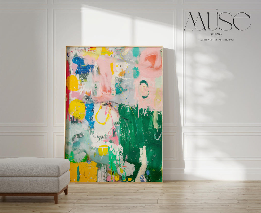 Colorful Abstract Canvas Art: XL Vertical Eclectic Painting