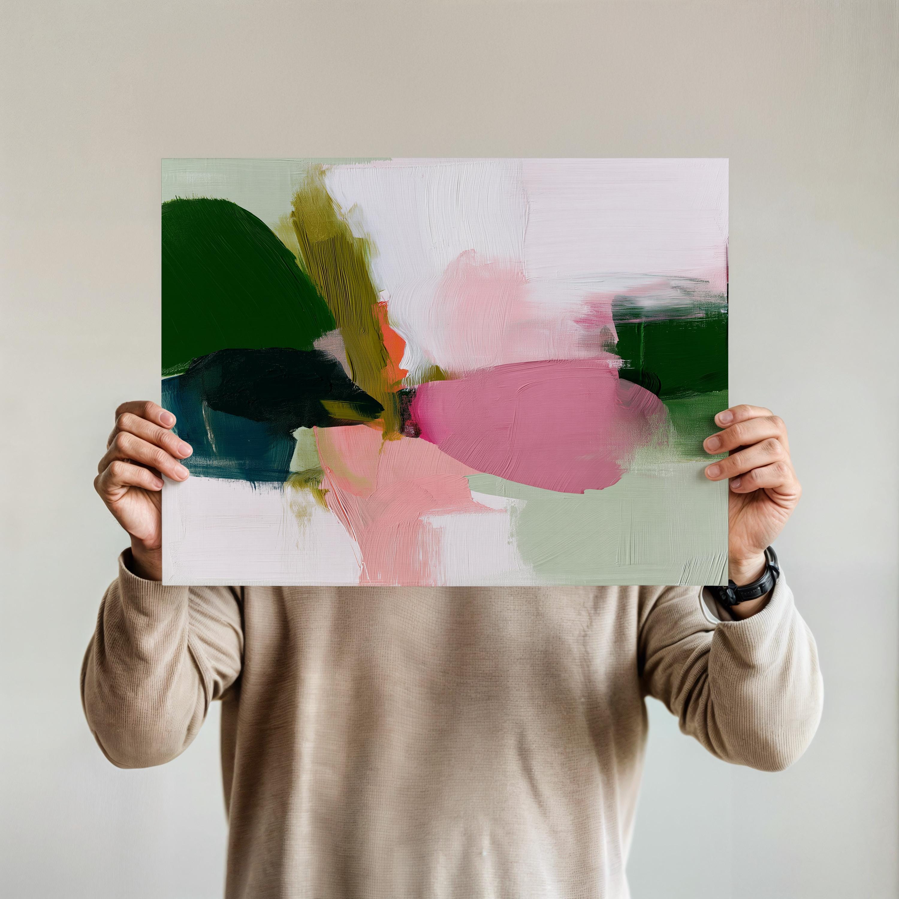 Poster Art Print by Muse Studio • Green and Pink Abstract Wall Art • Soft Contemporary Style • Horizontal Large Living Room Decor • 430