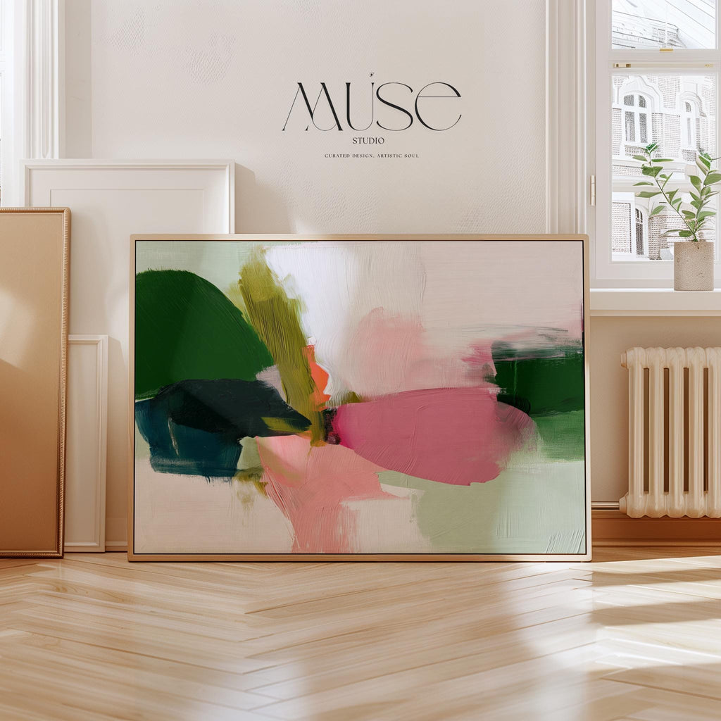 Poster Art Print by Muse Studio • Green and Pink Abstract Wall Art • Soft Contemporary Style • Horizontal Large Living Room Decor • 430