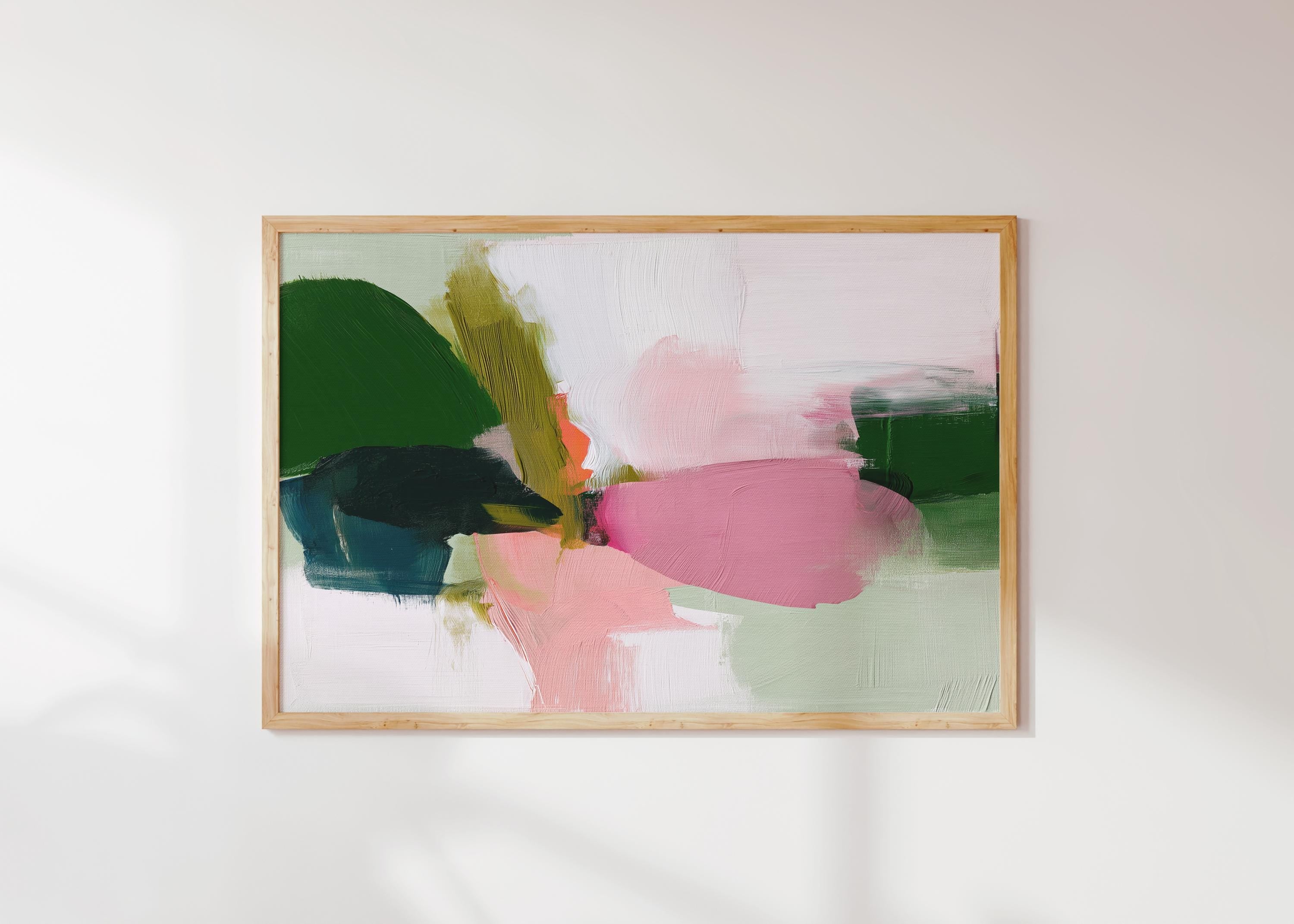 Poster Art Print by Muse Studio • Green and Pink Abstract Wall Art • Soft Contemporary Style • Horizontal Large Living Room Decor • 430
