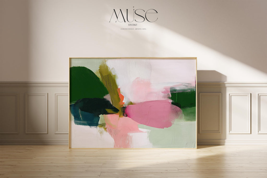 Poster Art Print by Muse Studio • Green and Pink Abstract Wall Art • Soft Contemporary Style • Horizontal Large Living Room Decor • 430