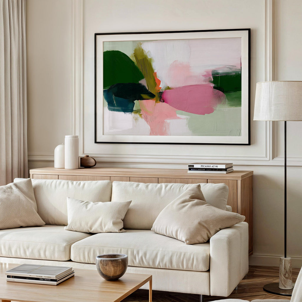 Poster Art Print by Muse Studio • Green and Pink Abstract Wall Art • Soft Contemporary Style • Horizontal Large Living Room Decor • 430