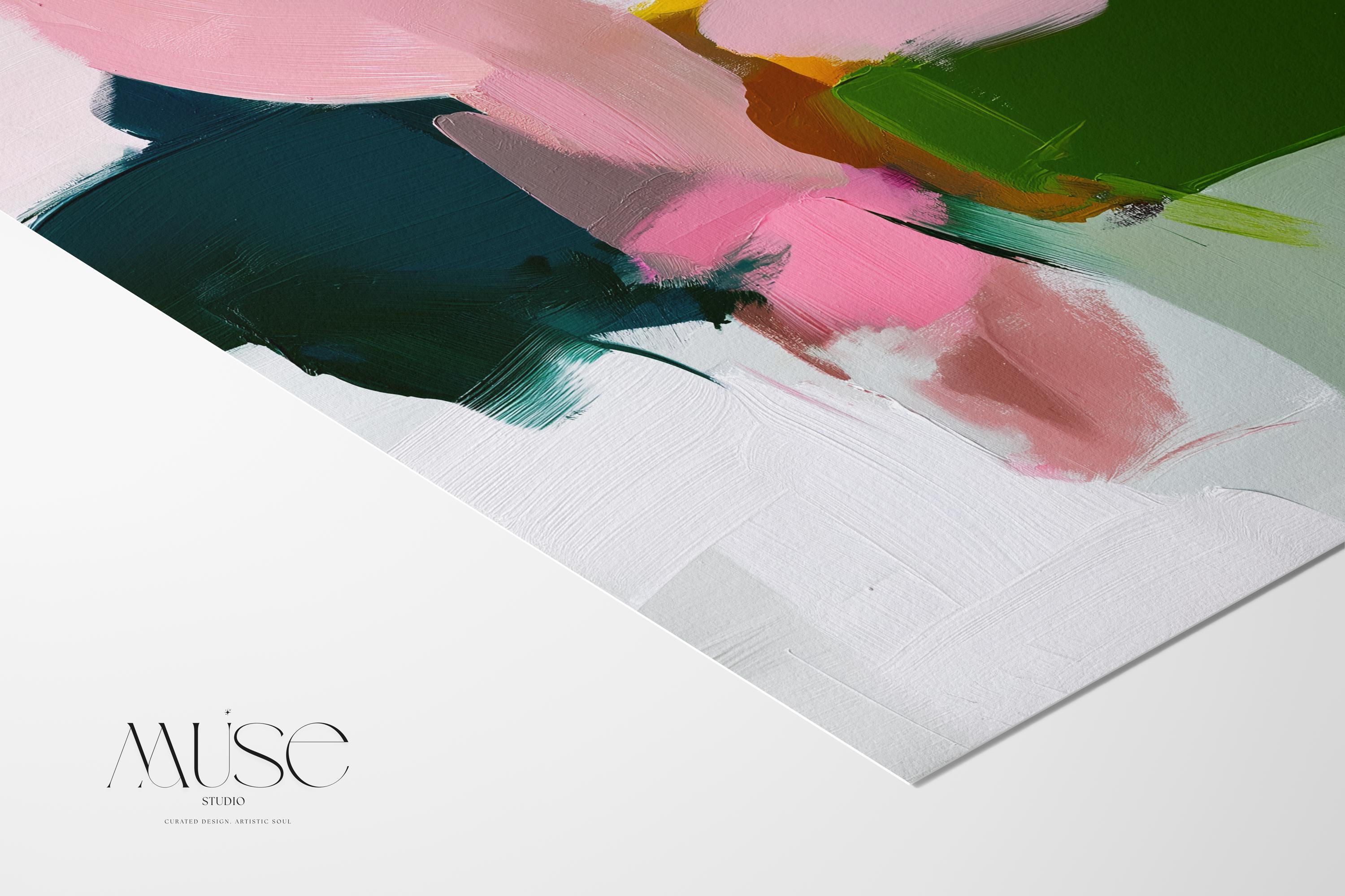 Abstract Wall Art Canvas and Poster Print by Muse Studio • Pink and Green Painting • Warm Minimal • Large Vertical Decor • MUSE 432