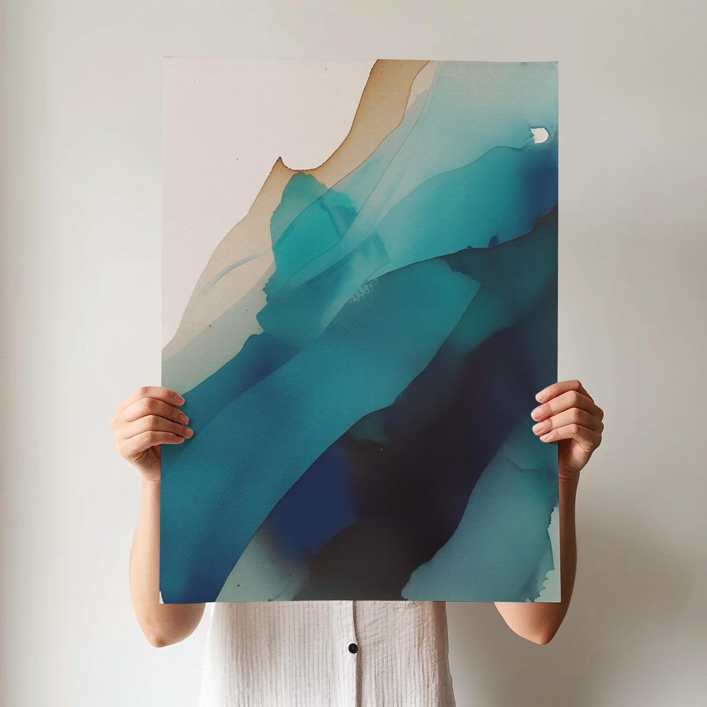 Vertical Abstract Art Print by Muse Studio • Teal Blue Giclée Poster • Nature-Inspired Coastal Decor • Soft Contemporary Wall Art • 446B