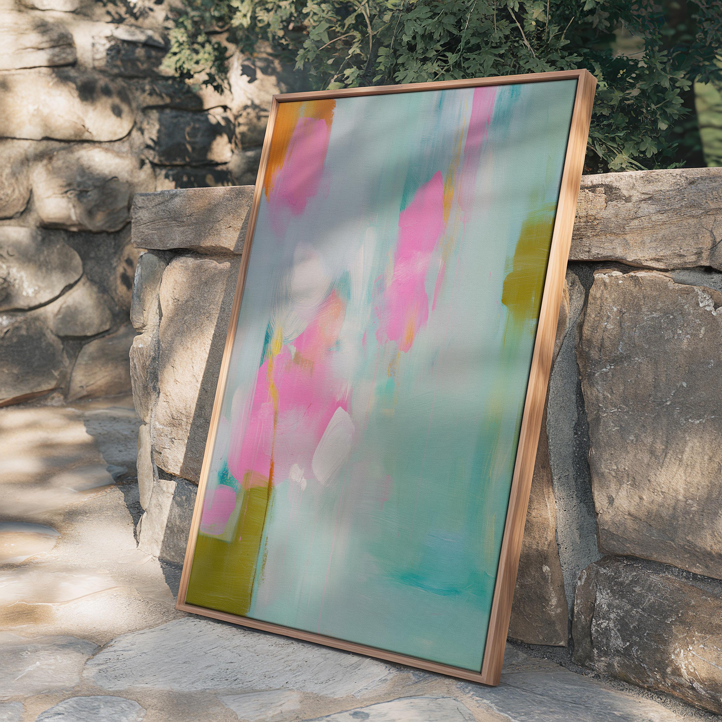 Coastal teal abstract wall art by Muse Studio featuring a preppy Southern pastel palette with aqua blue, teal, blush pink, coral, and fresh green painterly movement. Petal Current 562 is styled for modern contemporary color pop decor, pastel living room wall art, kids room art, nursery wall decor, office wall art, and bright coastal interiors, printed with museum-grade giclée inks on premium gallery-wrapped artist canvas with framed canvas options available.