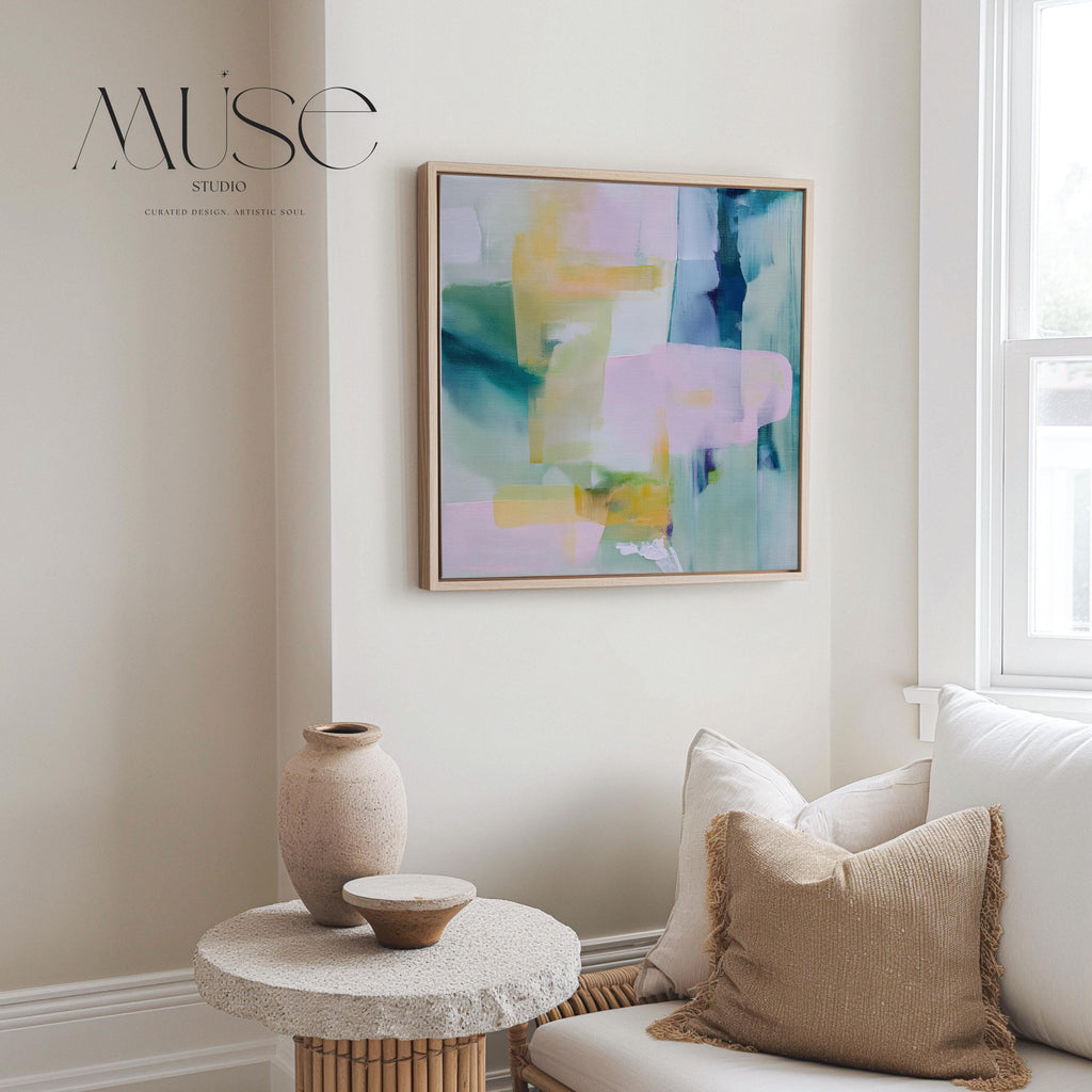 Large Abstract Canvas Wall Art Blue Pink Green Colorful Painting for Living Room · Spring Rain No. 301 by Muse Studio & Co.