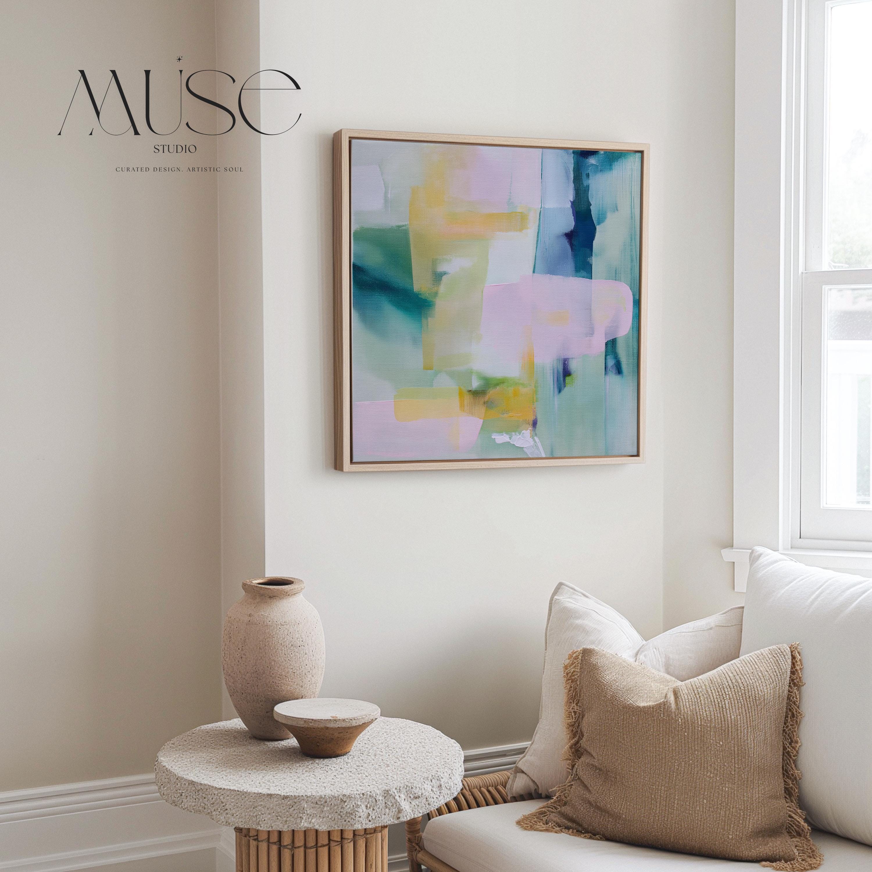 Large Abstract Canvas Wall Art Blue Pink Green Colorful Painting for Living Room · Spring Rain No. 301 by Muse Studio & Co.