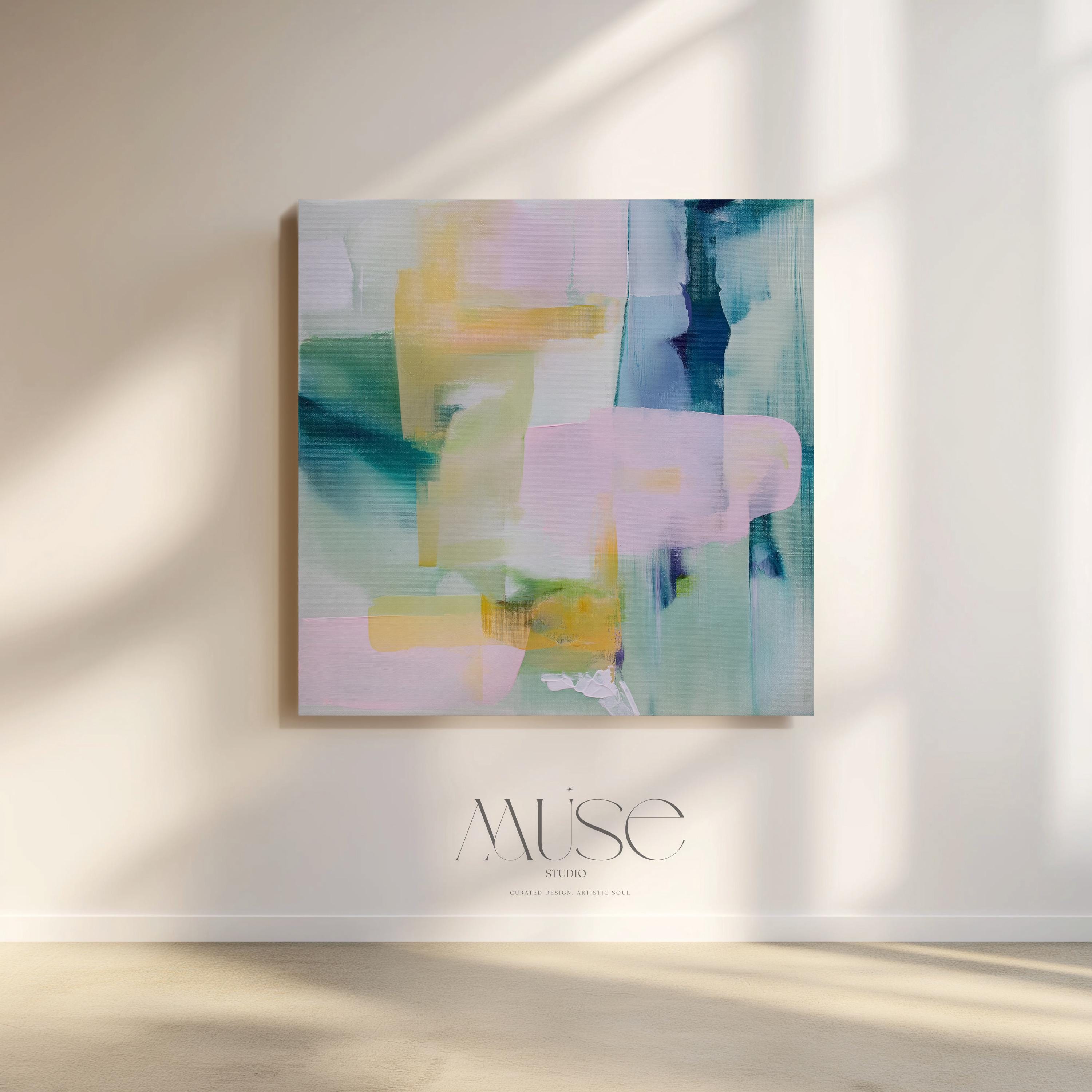 Large Abstract Canvas Wall Art Blue Pink Green Colorful Painting for Living Room · Spring Rain No. 301 by Muse Studio & Co.