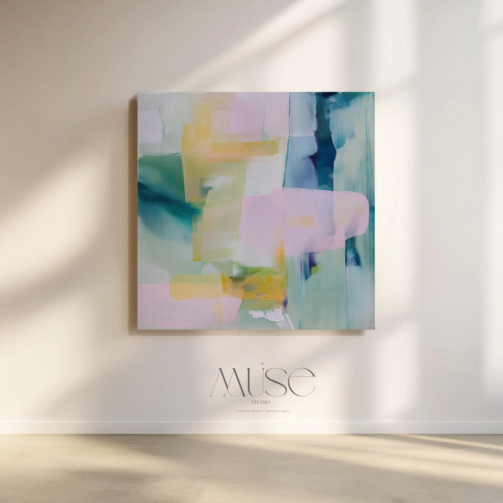 Large Abstract Canvas Wall Art Blue Pink Green Colorful Painting for Living Room · Spring Rain No. 301 by Muse Studio & Co.