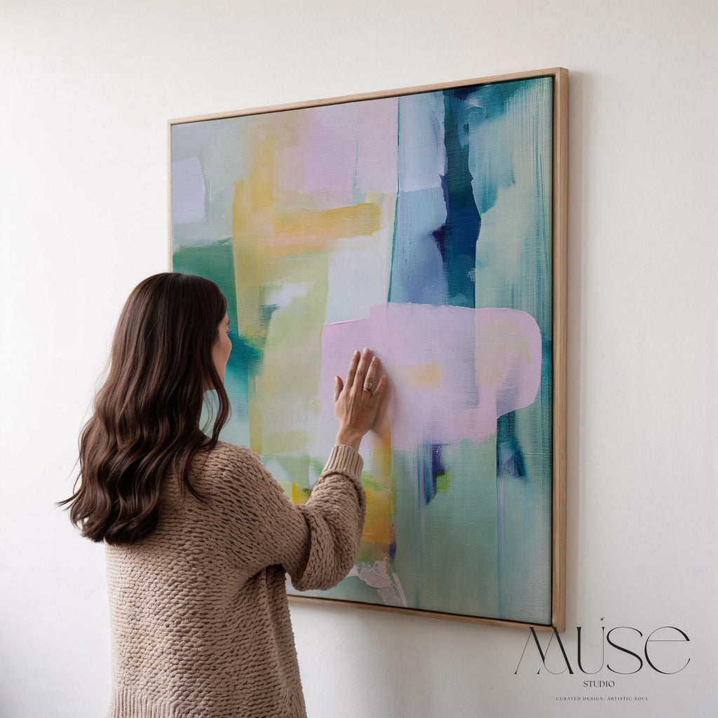 Large Abstract Canvas Wall Art Blue Pink Green Colorful Painting for Living Room · Spring Rain No. 301 by Muse Studio & Co.