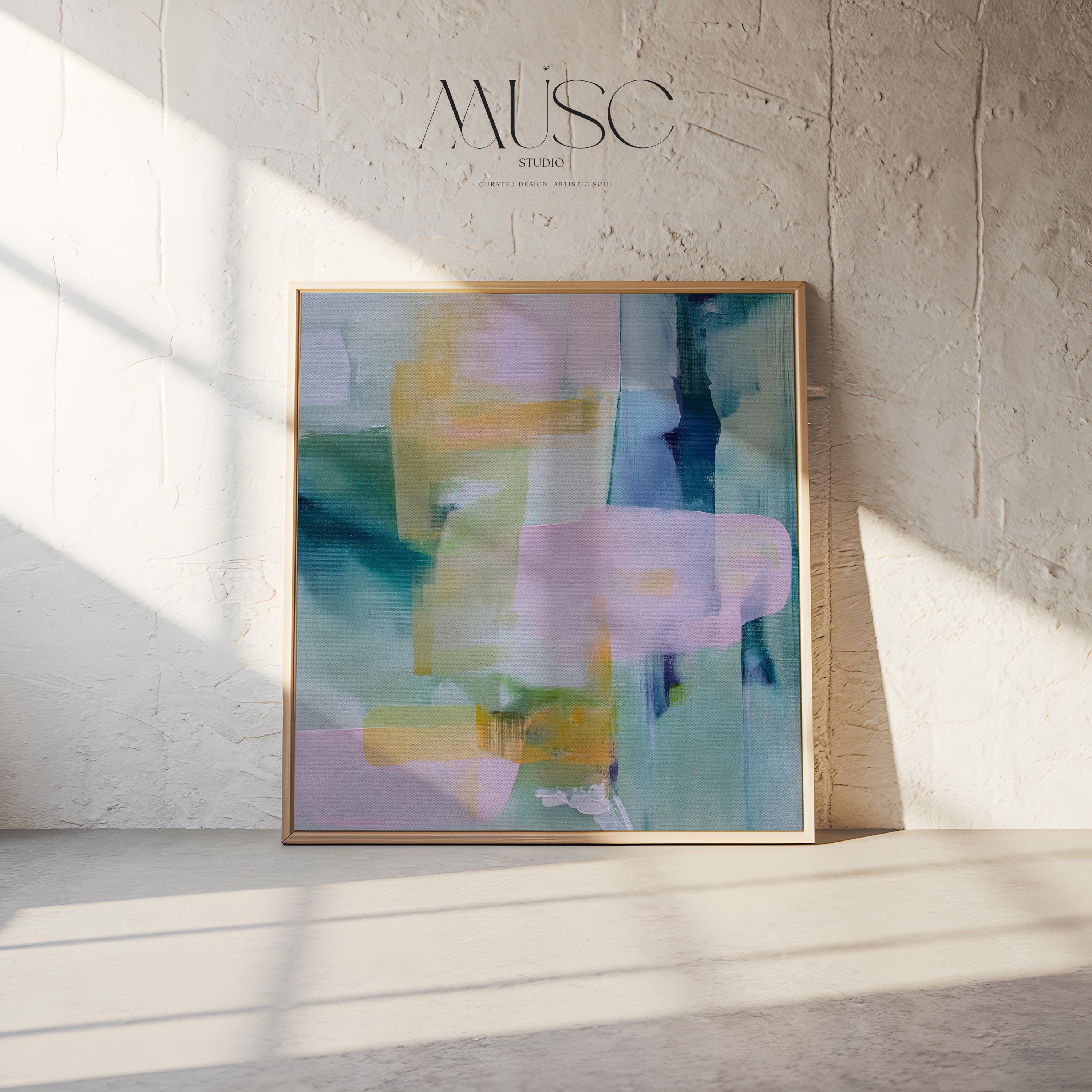 Large Abstract Canvas Wall Art Blue Pink Green Colorful Painting for Living Room · Spring Rain No. 301 by Muse Studio & Co.