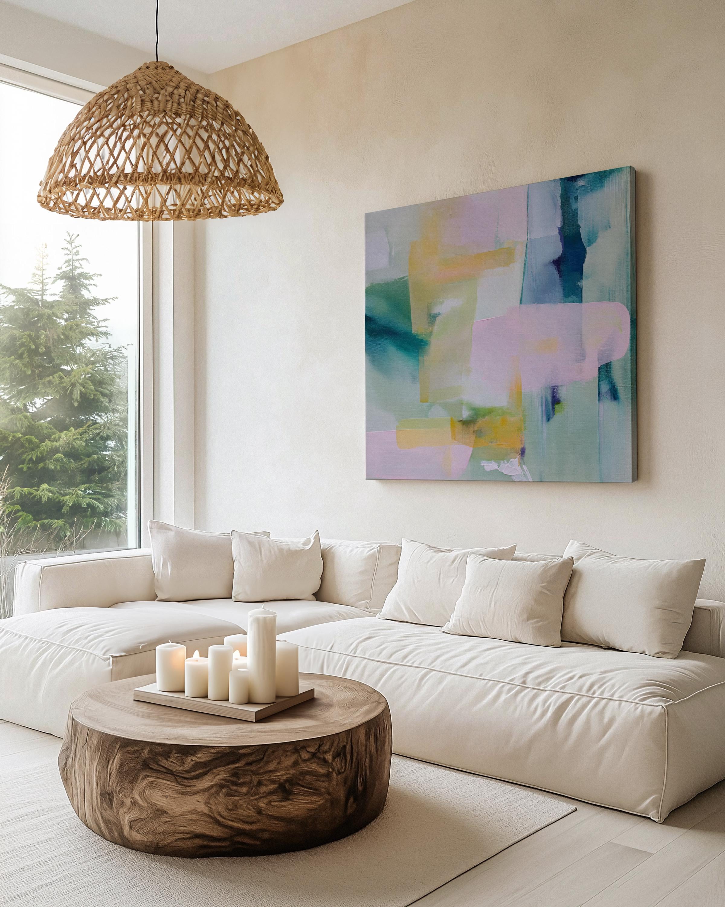 Large Abstract Canvas Wall Art Blue Pink Green Colorful Painting for Living Room · Spring Rain No. 301 by Muse Studio & Co.
