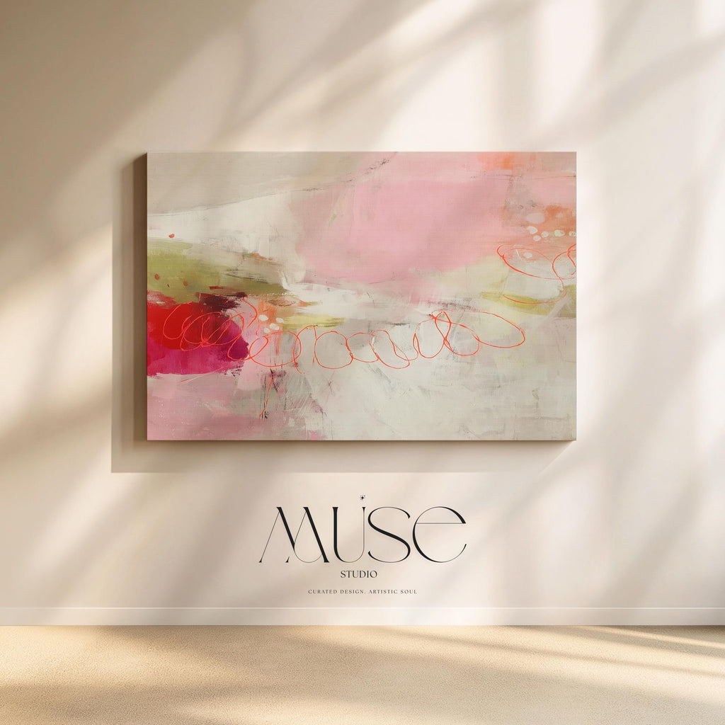 Large Horizontal Canvas Wall Art in Blush, Coral, and Olive • Abstract Painting for Living Room or Office Decor • Muse Studio 529