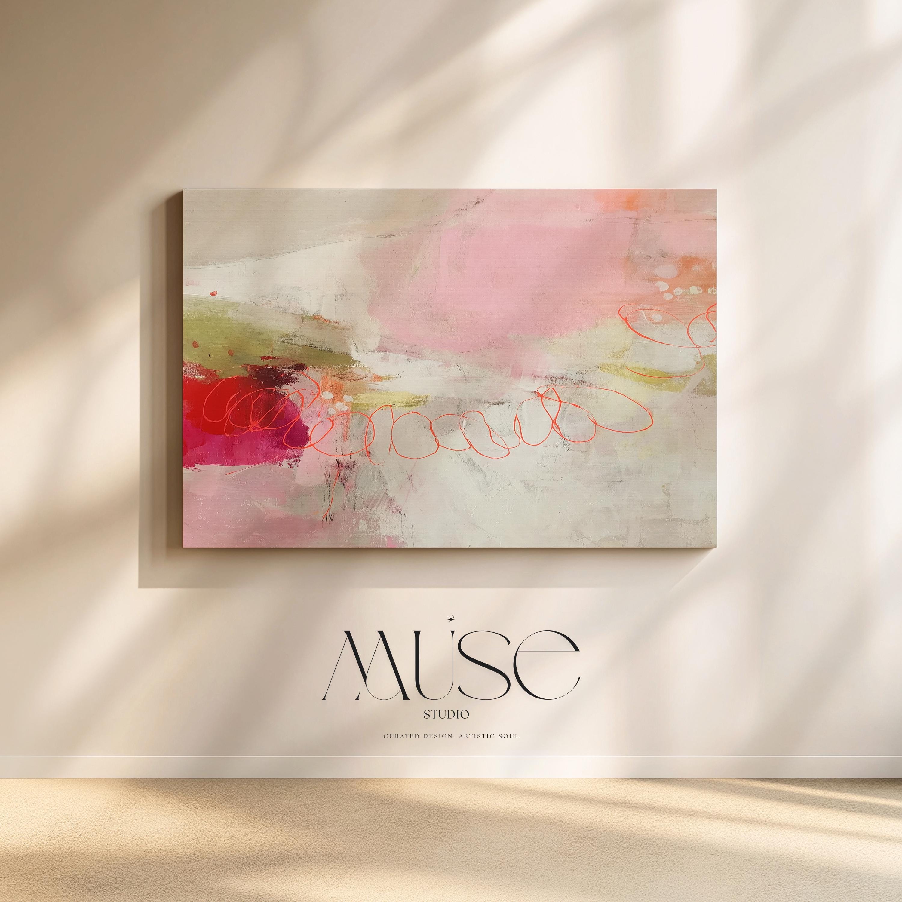 Large Horizontal Canvas Wall Art in Blush, Coral, and Olive • Abstract Painting for Living Room or Office Decor • Muse Studio 529