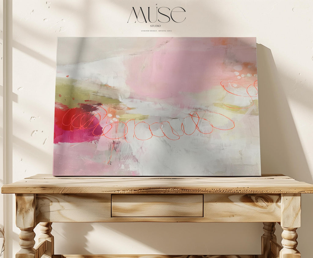 Large Horizontal Canvas Wall Art in Blush, Coral, and Olive • Abstract Painting for Living Room or Office Decor • Muse Studio 529