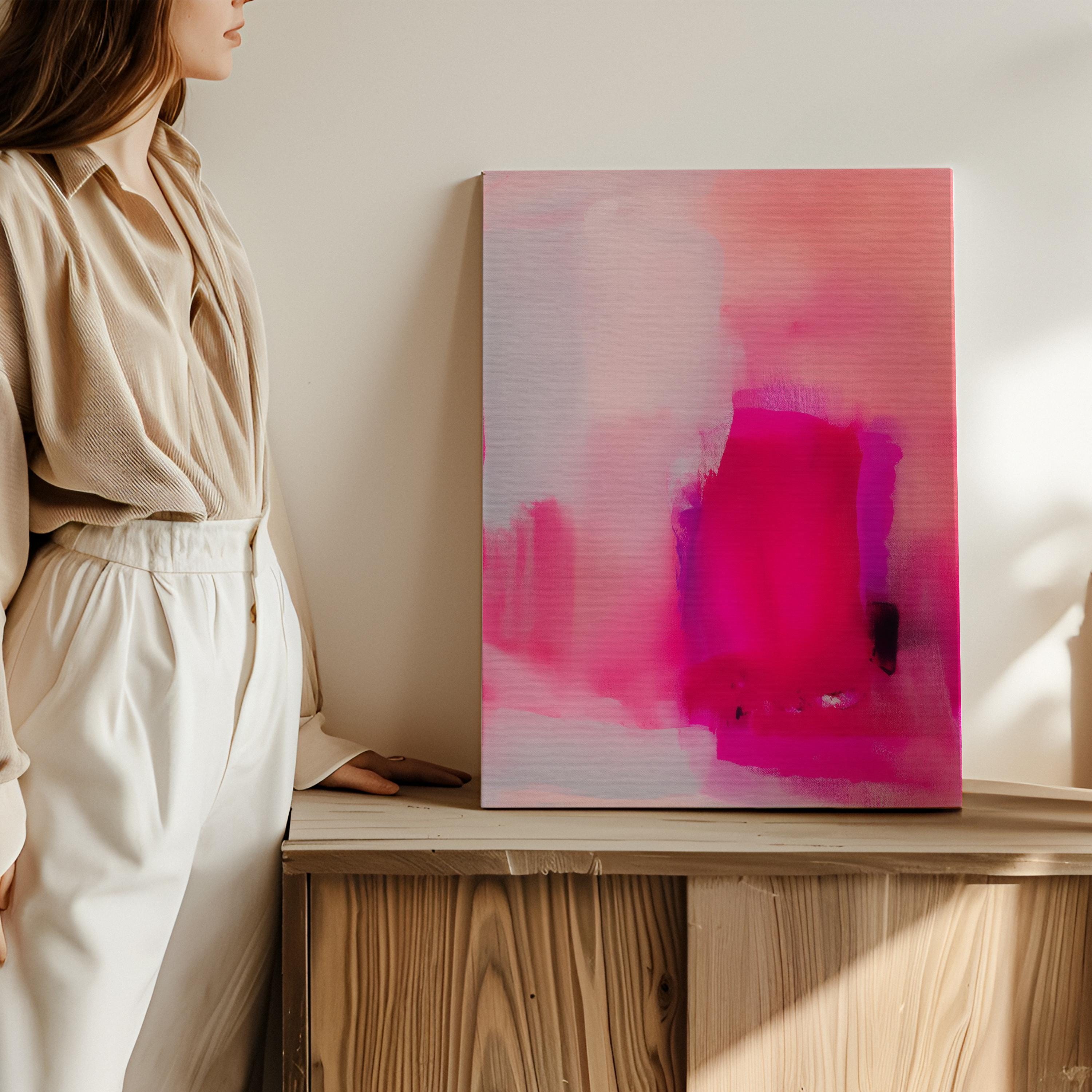 Coral Pink Wall Art, Abstract Vertical Canvas Print, Large Statement Art, Bold Modern Decor, Framed Artwork for Bedroom or Office | 035