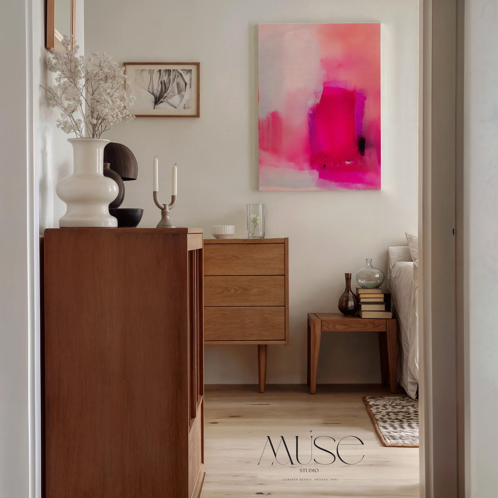 Coral Pink Wall Art, Abstract Vertical Canvas Print, Large Statement Art, Bold Modern Decor, Framed Artwork for Bedroom or Office | 035