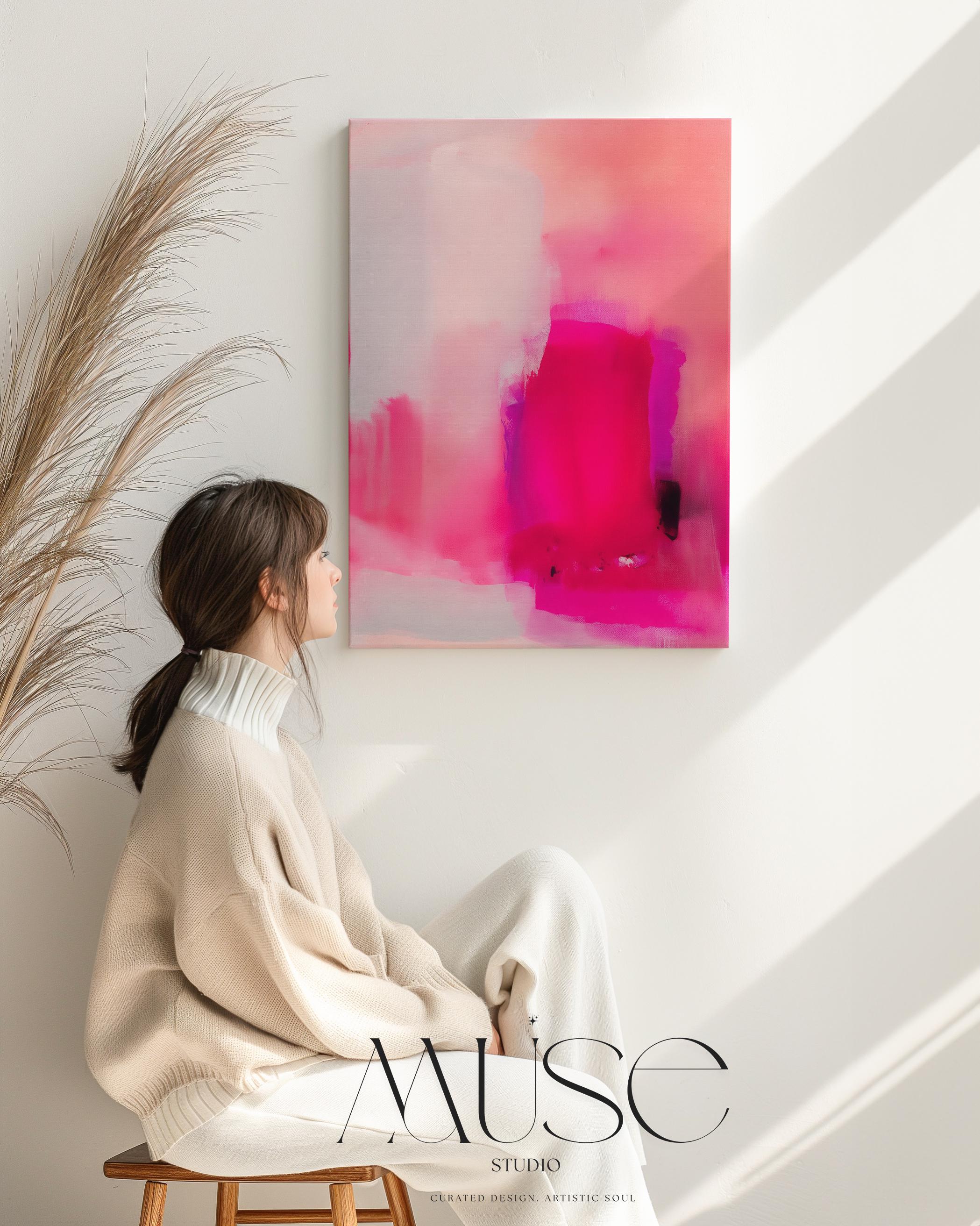 Coral Pink Wall Art, Abstract Vertical Canvas Print, Large Statement Art, Bold Modern Decor, Framed Artwork for Bedroom or Office | 035