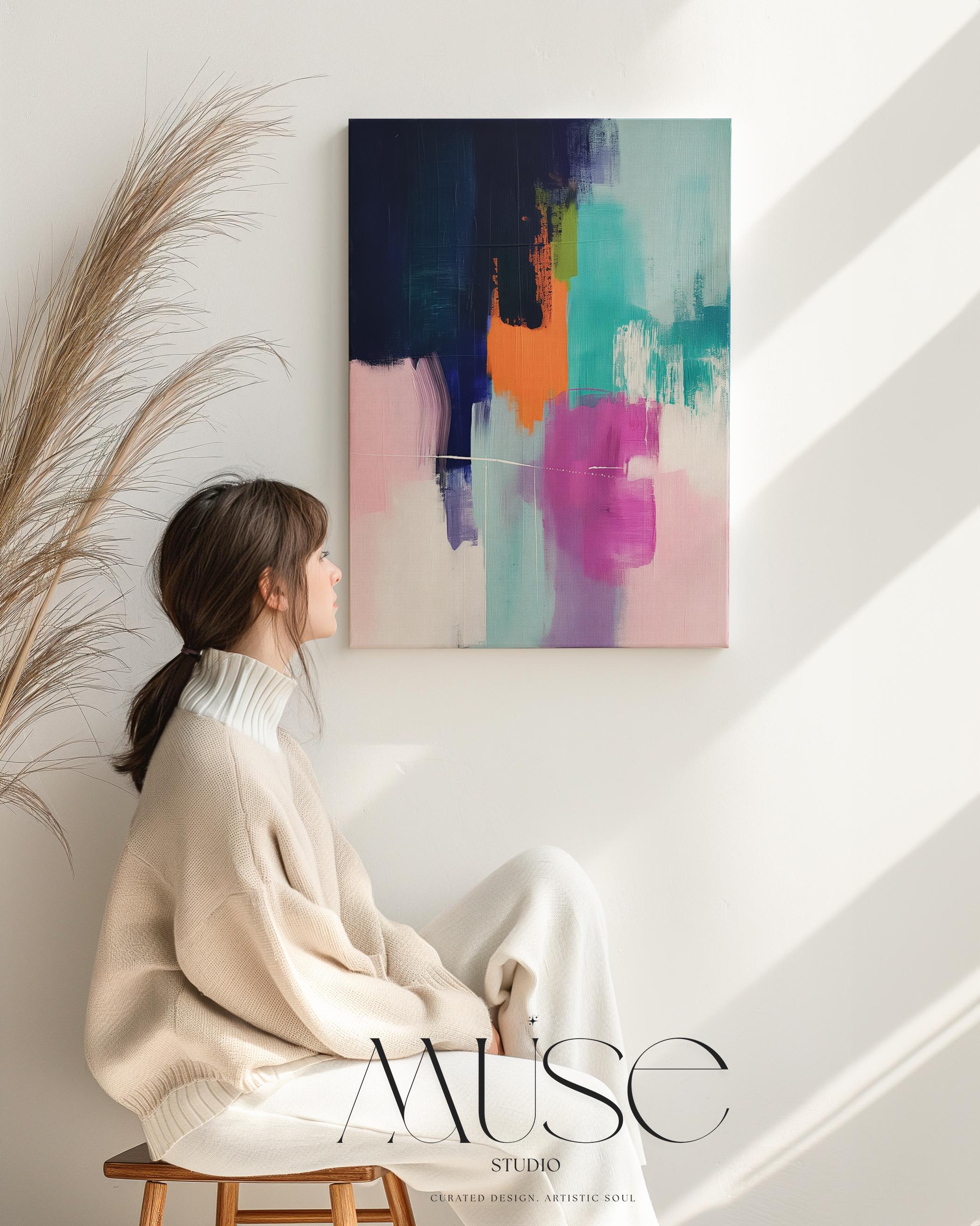 Large Abstract painting, colorful canvas, large abstract print, vertical painting, canvas painting, large art print, gift | Muse 281