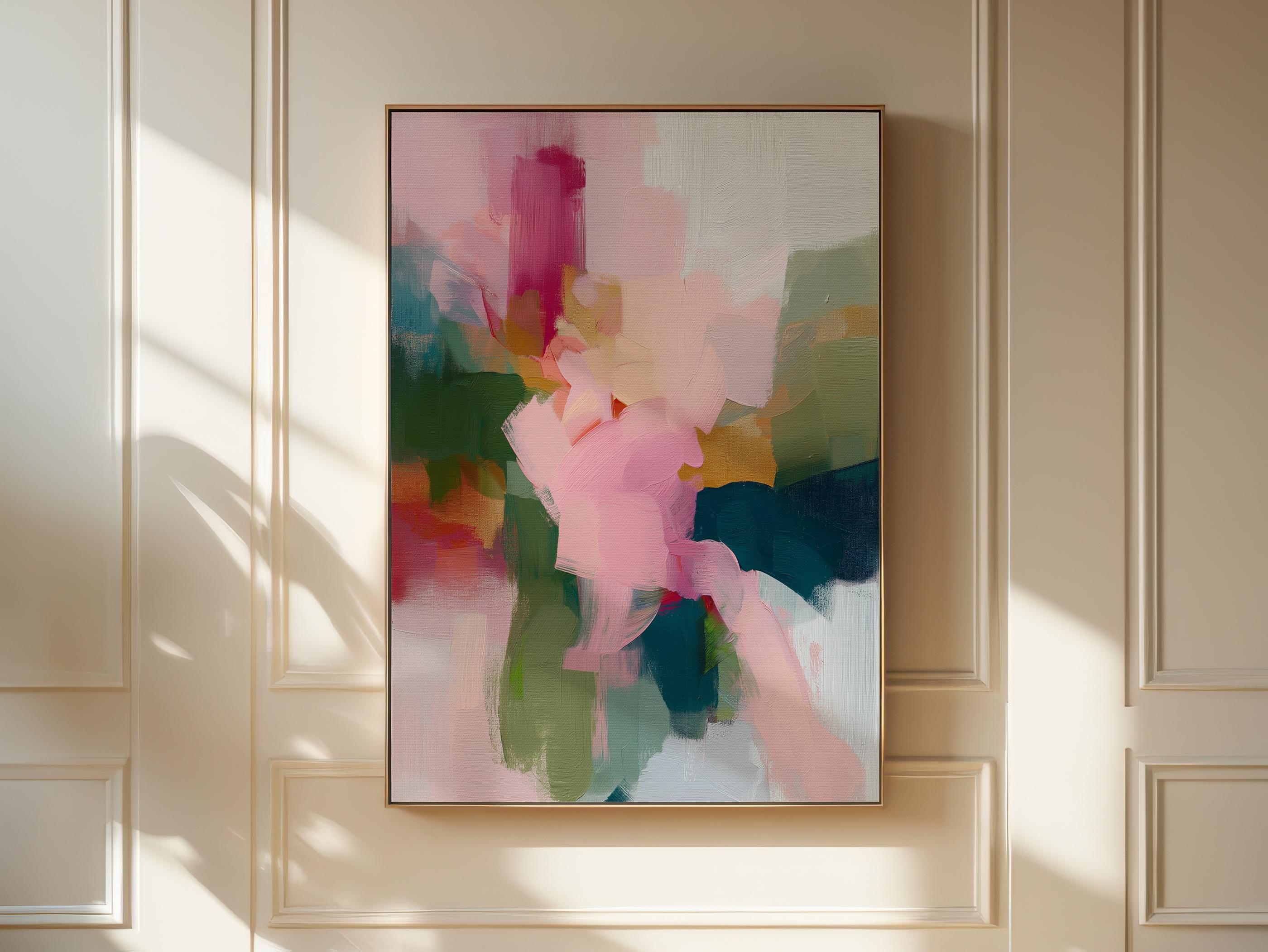 framed wall art,abstract wall art,minimalist art,pink green decor,modern wall decor,color block art,horizontal wall art,soft contemporary,muted modern,large wall decor,bedroom wall art,calming abstract,decor wall art