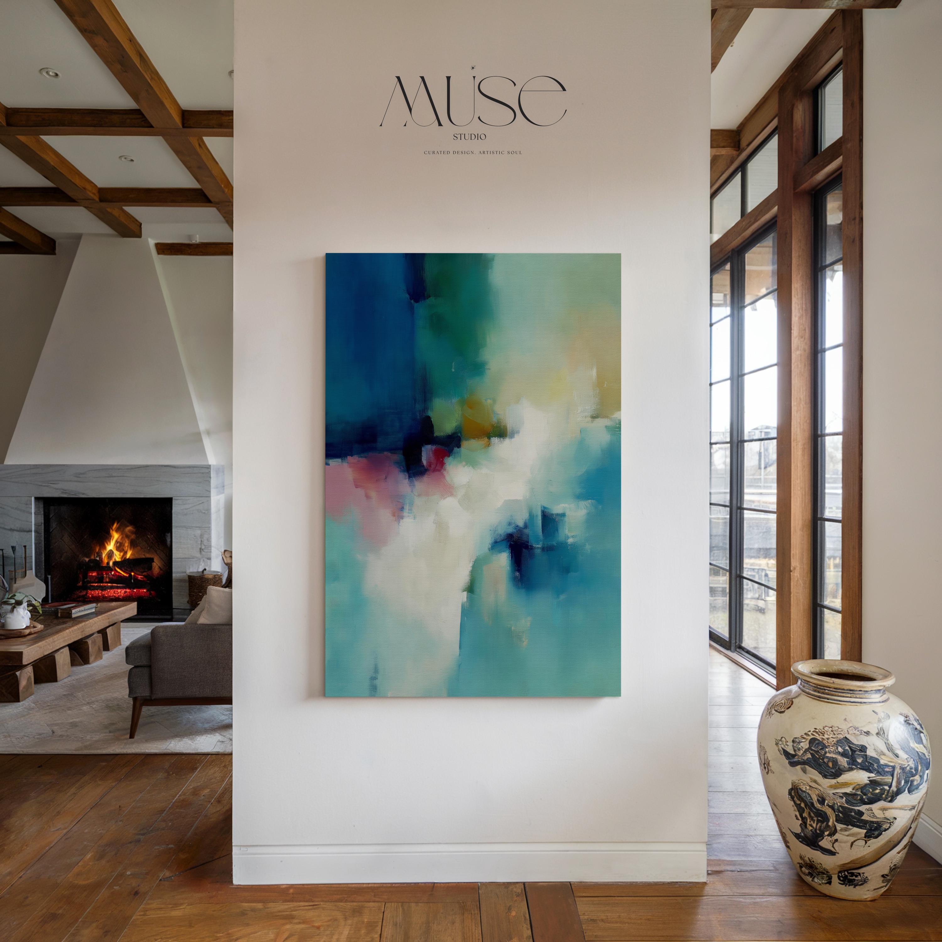 Blue Abstract Wall Art Vertical Canvas Print Large Framed Home Decor Statement Painting for Living Room Office Wall Artwork | 072