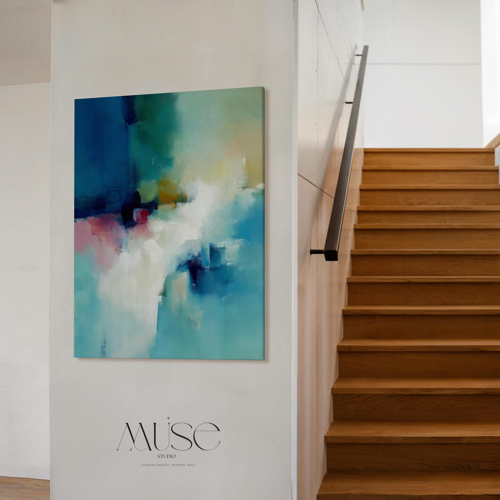 Blue Abstract Wall Art Vertical Canvas Print Large Framed Home Decor Statement Painting for Living Room Office Wall Artwork | 072