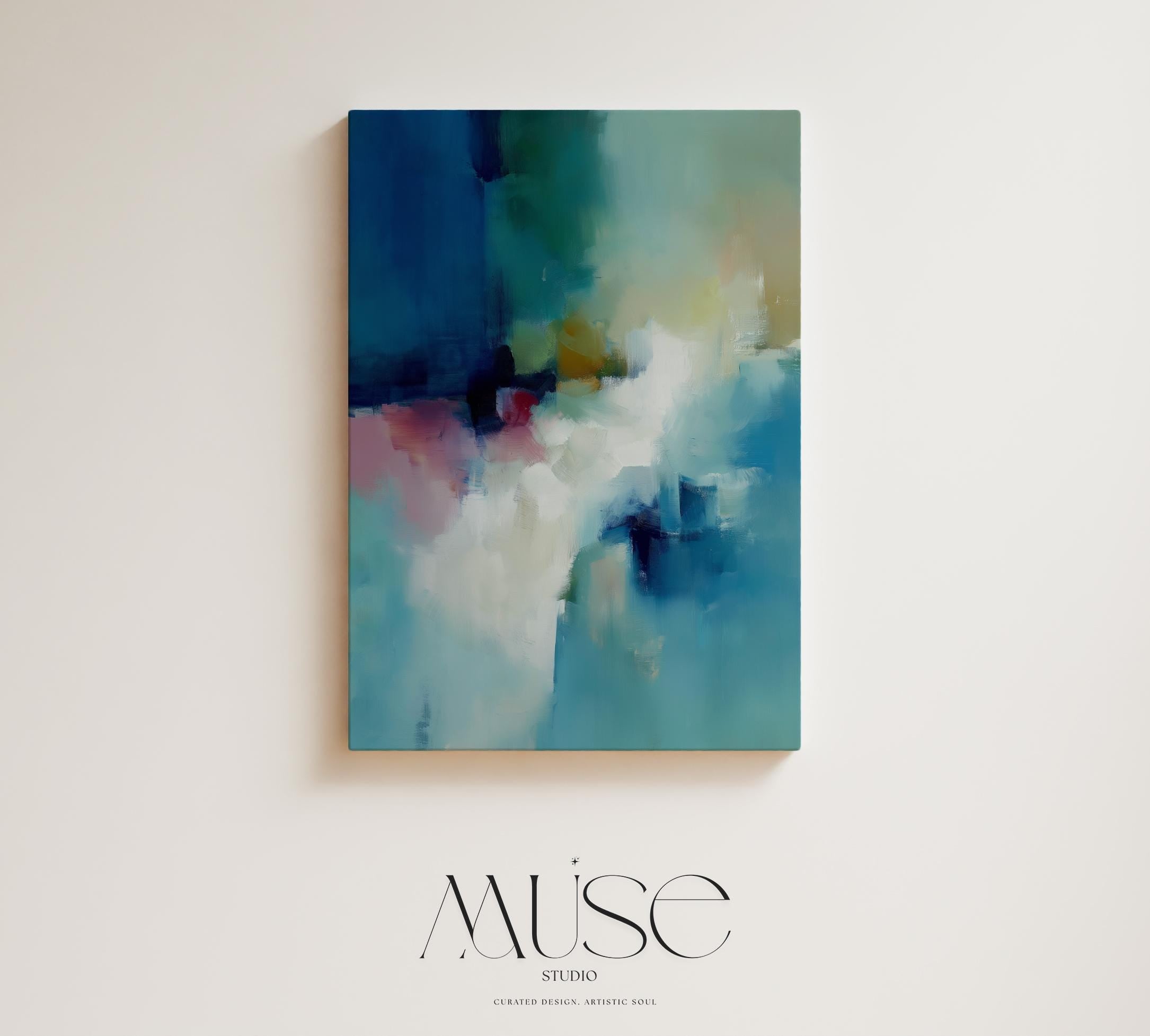 Blue Abstract Wall Art Vertical Canvas Print Large Framed Home Decor Statement Painting for Living Room Office Wall Artwork | 072