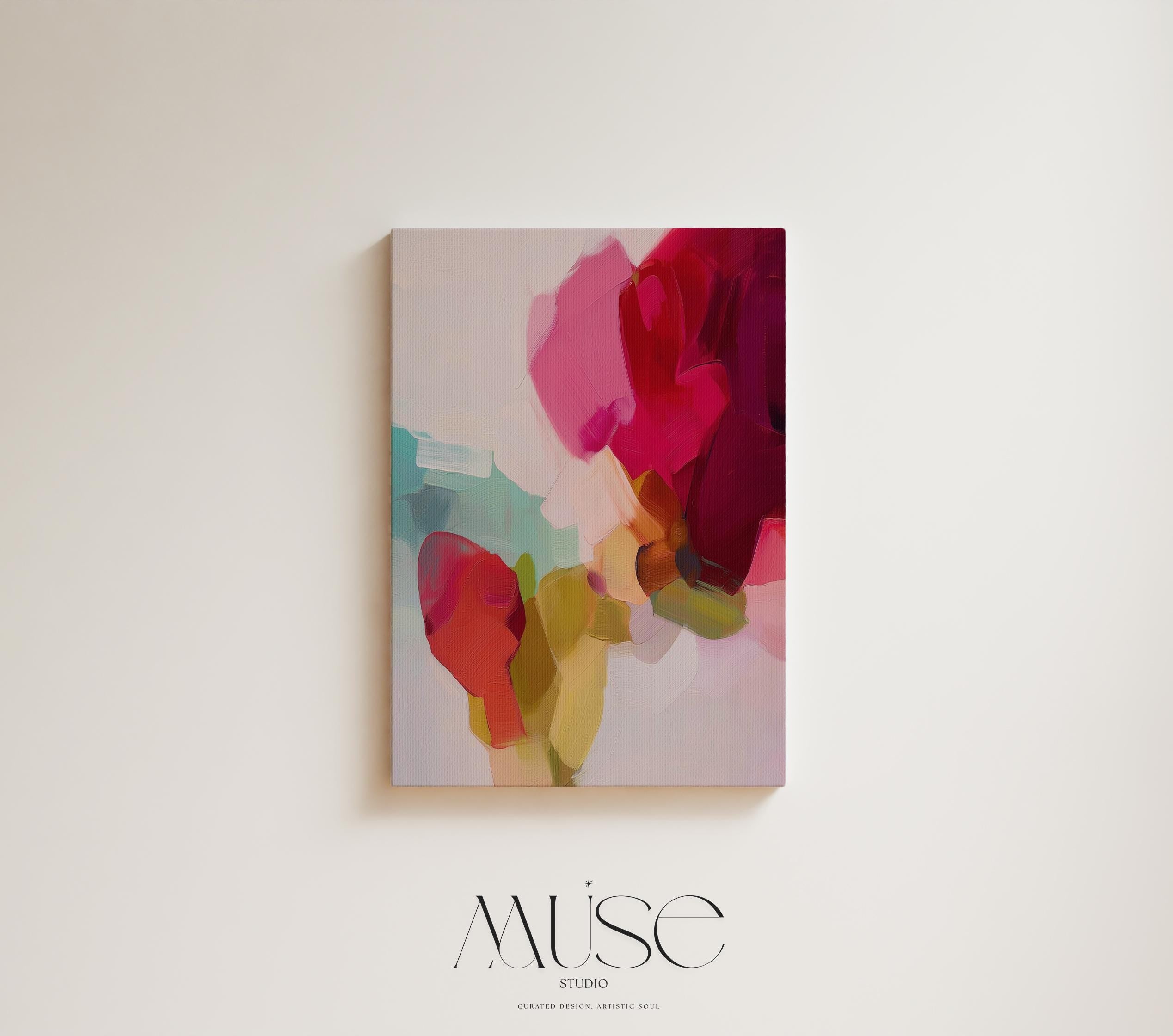 Red Coral and Green Abstract Wall Art · Vertical Wall Art · Color Pop Decor · Statement Artwork for Bedroom or Studio · Muse Studio 579