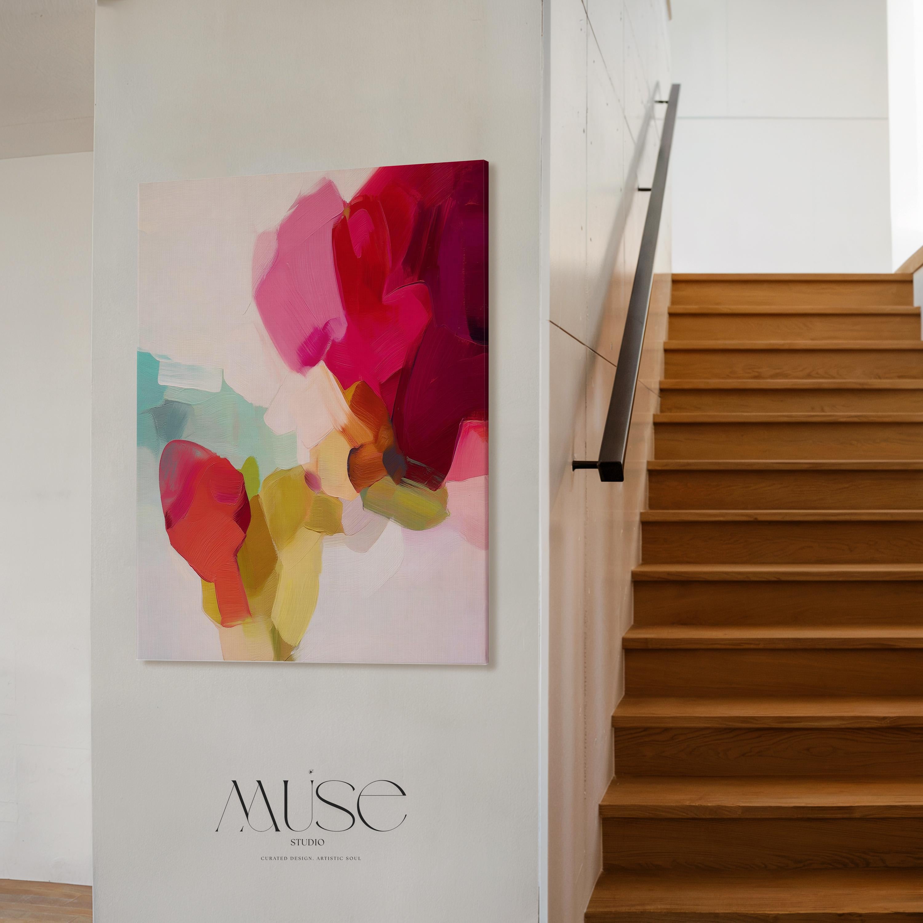 Red Coral and Green Abstract Wall Art · Vertical Wall Art · Color Pop Decor · Statement Artwork for Bedroom or Studio · Muse Studio 579