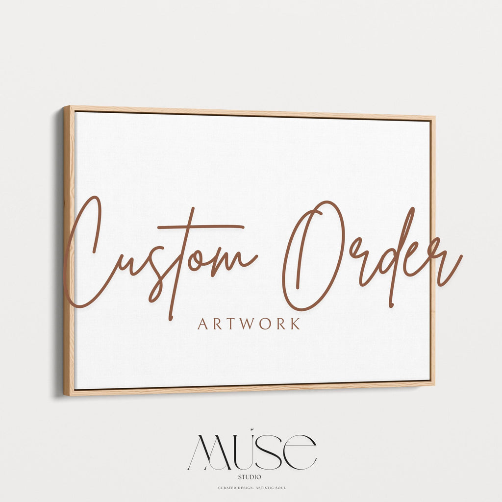 Horizontal custom wall art made to order. Provide your chosen artwork number and select from fine art print, rolled, stretched, or floater framed canvas. Boutique-crafted by Muse Studio for curated interiors—perfect above bed, sofa, or console styling.