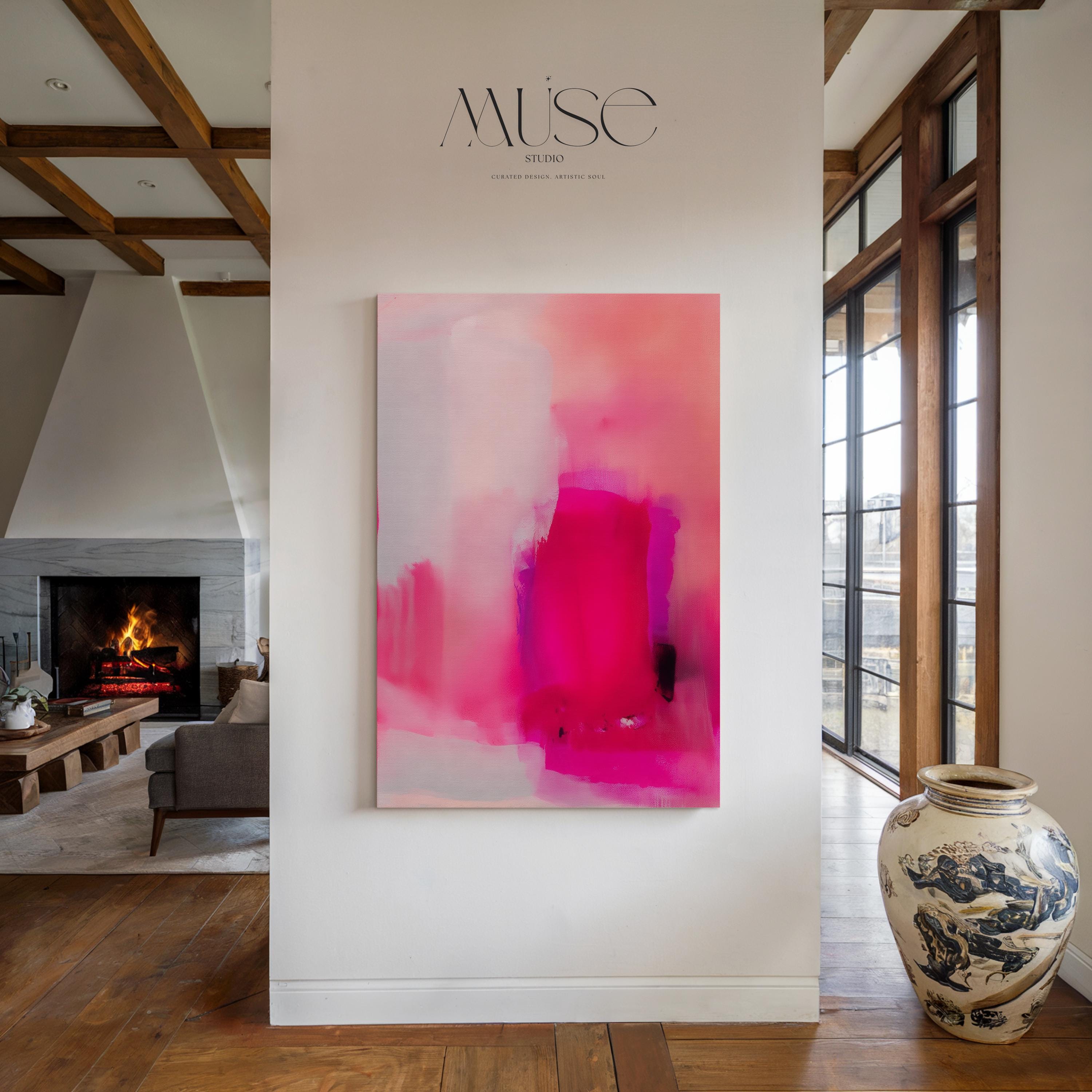 Coral Pink Wall Art, Abstract Vertical Canvas Print, Large Statement Art, Bold Modern Decor, Framed Artwork for Bedroom or Office | 035