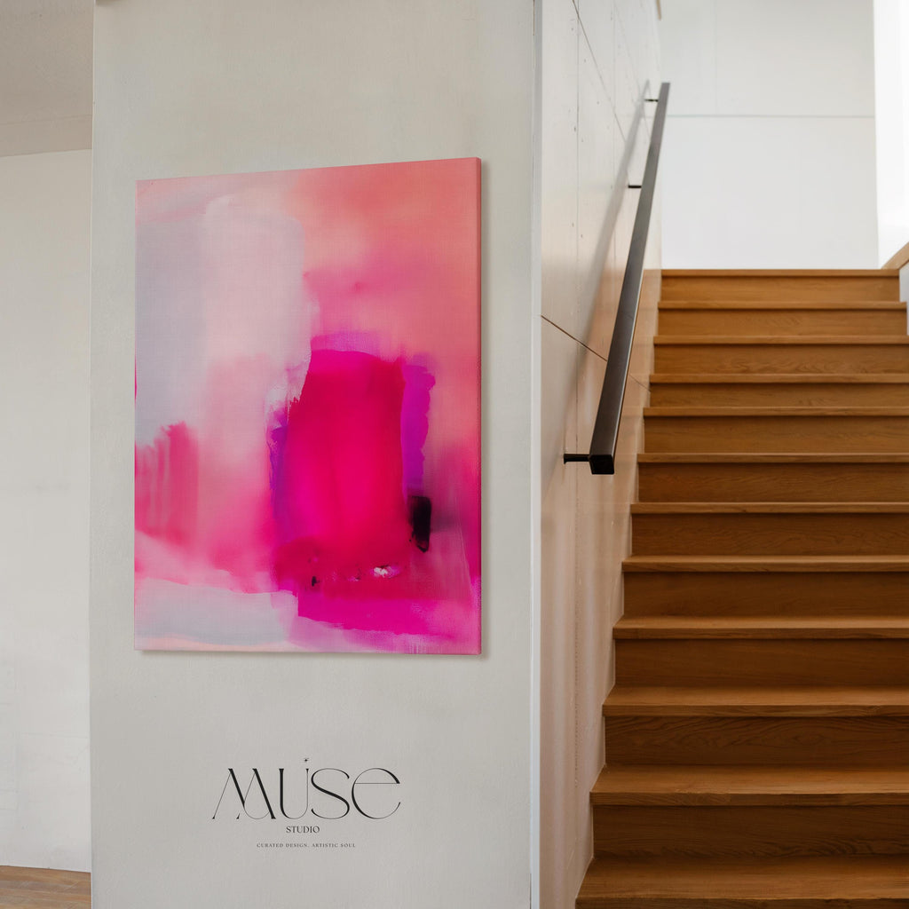 Coral Pink Wall Art, Abstract Vertical Canvas Print, Large Statement Art, Bold Modern Decor, Framed Artwork for Bedroom or Office | 035