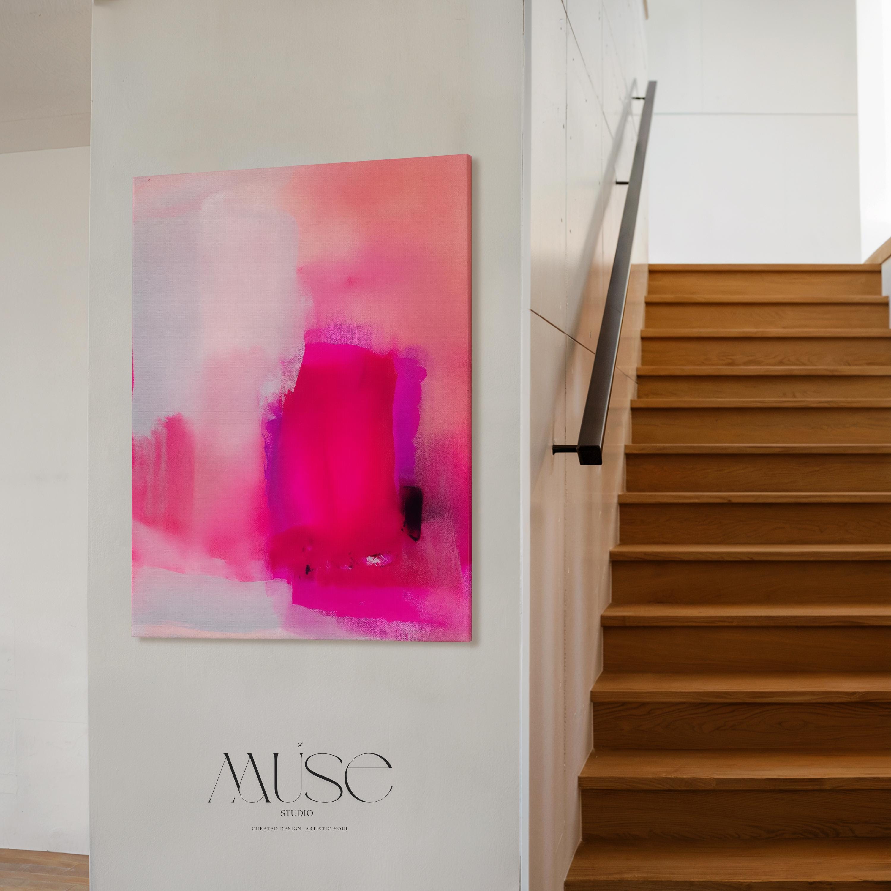 Coral Pink Wall Art, Abstract Vertical Canvas Print, Large Statement Art, Bold Modern Decor, Framed Artwork for Bedroom or Office | 035
