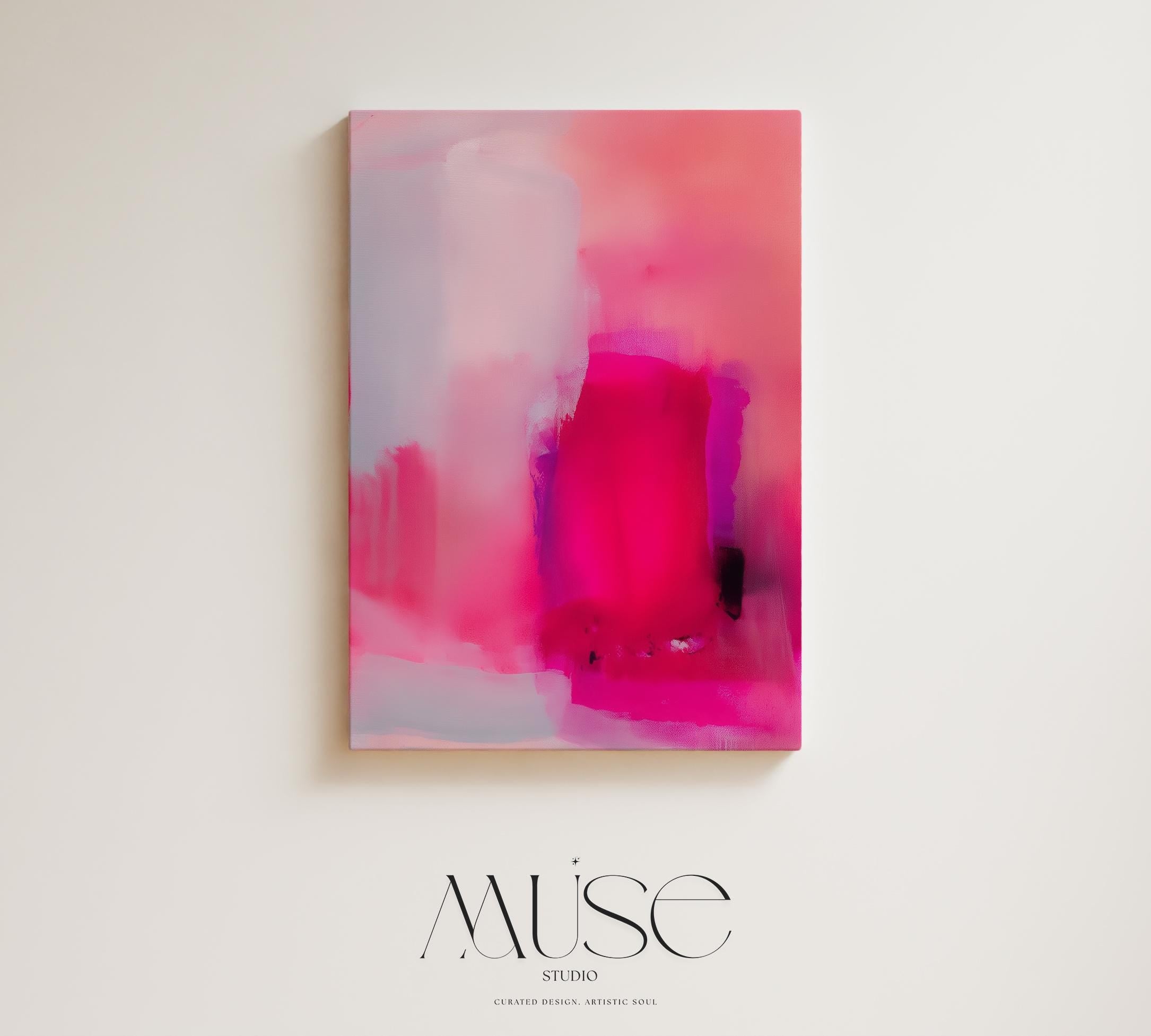 Wall Art Vertical Canvas Painting Large Decor Art Bold Pink Abstract Modern Colorful Statement for Living Room & Office | 035