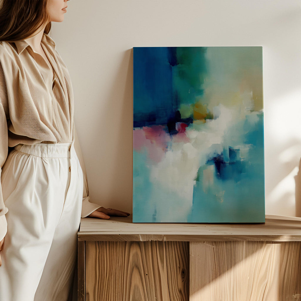 Blue Abstract Wall Art Vertical Canvas Print Large Framed Home Decor Statement Painting for Living Room Office Wall Artwork | 072