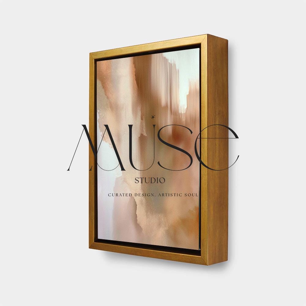 Vertical warm-neutral canvas wall art featuring soft clay, taupe, and honeyed beige tones in a warm minimal style. Complements natural wood and ceramic decor. Available as gallery-wrapped or framed canvas by Muse Studio.