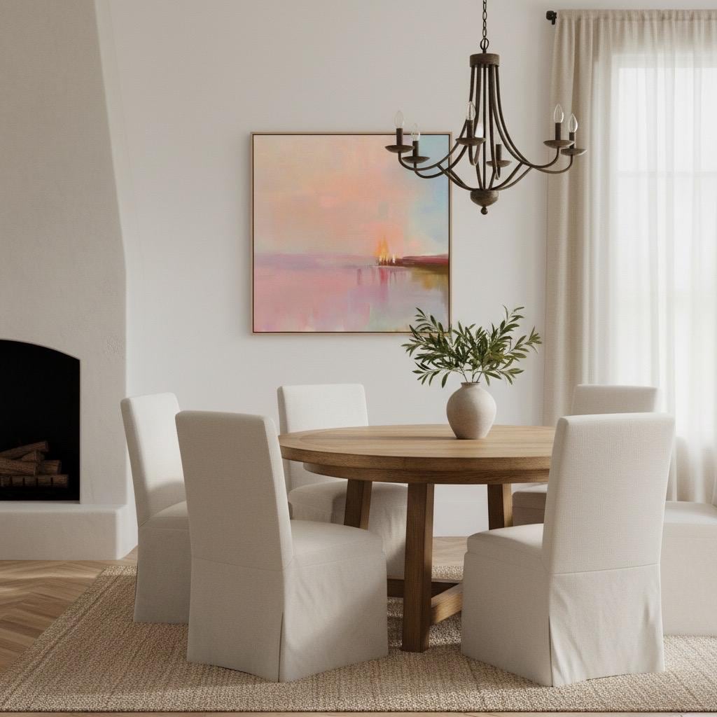 Framed Abstract Canvas Art Blush Pink Horizon Pastel Landscape Soft Glow Warm Minimalist Decor for Dining Room Entryway 461 Framed Canvas Art Colorful abstract wall art on framed canvas, perfect for bold decor art and modern wall decor. Large statement piece with expressive brushstrokes and rich textures. Ready-to-hang giclée canvas designed to energize living rooms, offices, and curated interiors. Muse Studio Decor Art.