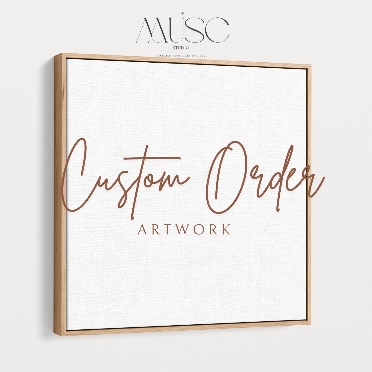 Square custom wall art designed to order. Provide your chosen artwork number and select your preferred format—fine art paper, rolled canvas, stretched canvas, or floater framed canvas. Artisan-crafted decor art by Muse Studio, ideal for gallery walls, entryways, or modern living spaces.