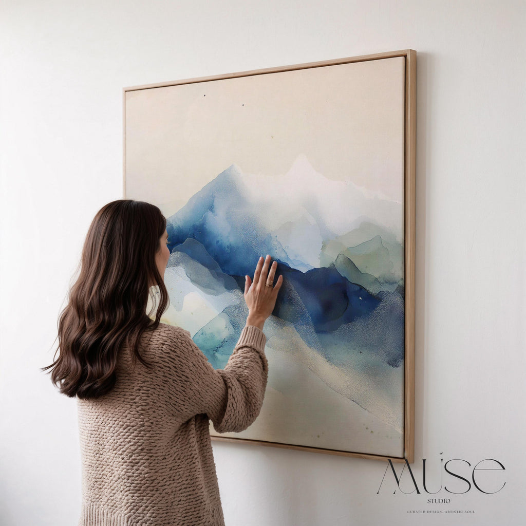 Snowfall Ridge · Framed Canvas Wall Art · Winter White Abstract · Alpine Minimal Decor · Soft Contemporary Style · by Muse Studio 610