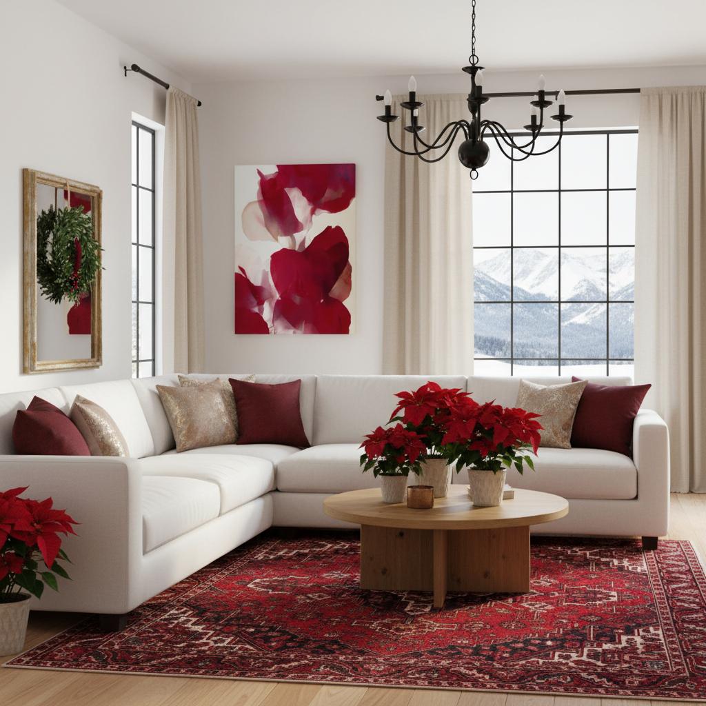 Vertical abstract canvas featuring layered crimson, berry red, and blush floral forms with soft painterly textures. Modern holiday wall art in a warm minimalist, color-pop style—ideal for Christmas entryways, seasonal dining rooms, or cozy winter homes. Gallery-wrapped canvas by Muse Studio