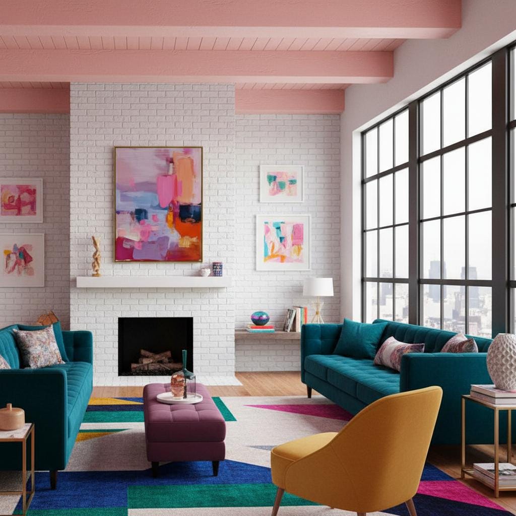 Vertical abstract canvas wall art in pink, coral, lilac, and navy tones with a preppy soft art style, ideal for living room or bedroom decor; gallery-wrapped canvas by Muse Studio.