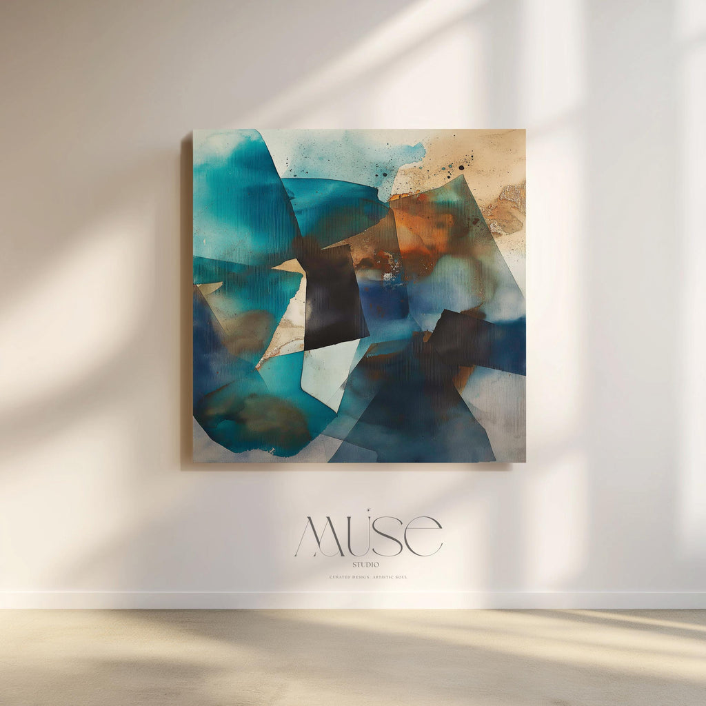 Brown Teal Canvas Wall Art Print, Neutral Framed Art, Giclée, Large, Horizontal, Living Room Decor, Minimalist, Zen, Bedroom, Office