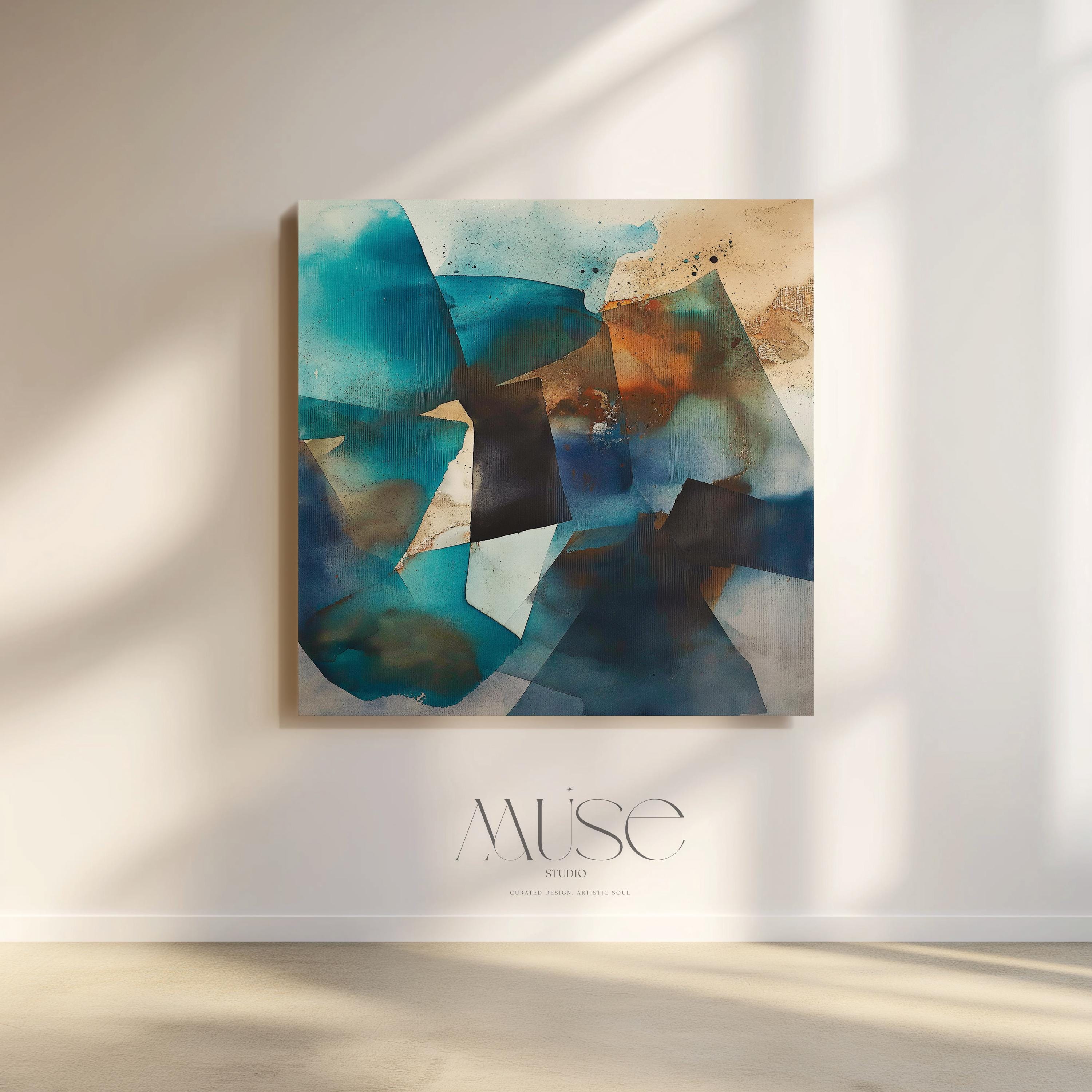 Brown Teal Canvas Wall Art Print, Neutral Framed Art, Giclée, Large, Horizontal, Living Room Decor, Minimalist, Zen, Bedroom, Office