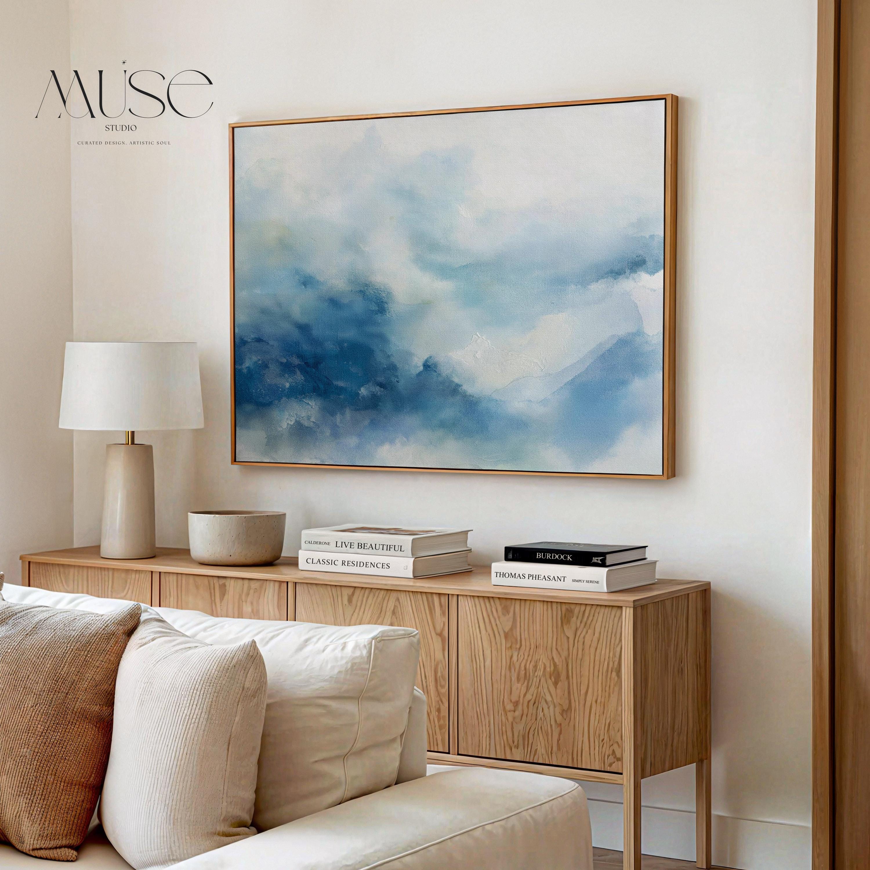 Canvas Wall Art by Muse Studio • Abstract Winter Blue Minimal Painting • Serene Snowy Landscape Style • Snowfall Reverie MUSE 633