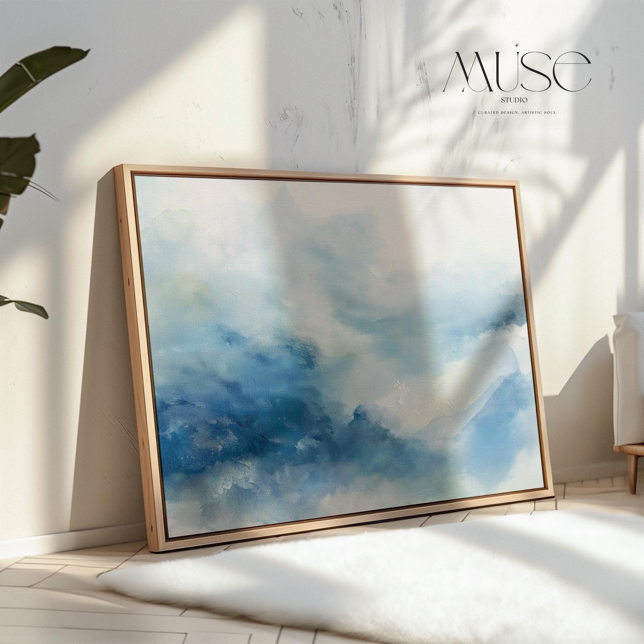 Canvas Wall Art by Muse Studio • Abstract Winter Blue Minimal Painting • Serene Snowy Landscape Style • Snowfall Reverie MUSE 633
