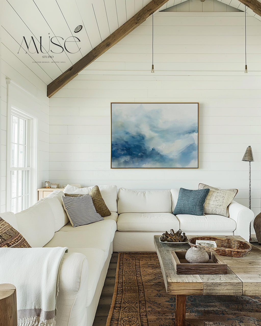Canvas Wall Art by Muse Studio • Abstract Winter Blue Minimal Painting • Serene Snowy Landscape Style • Snowfall Reverie MUSE 633