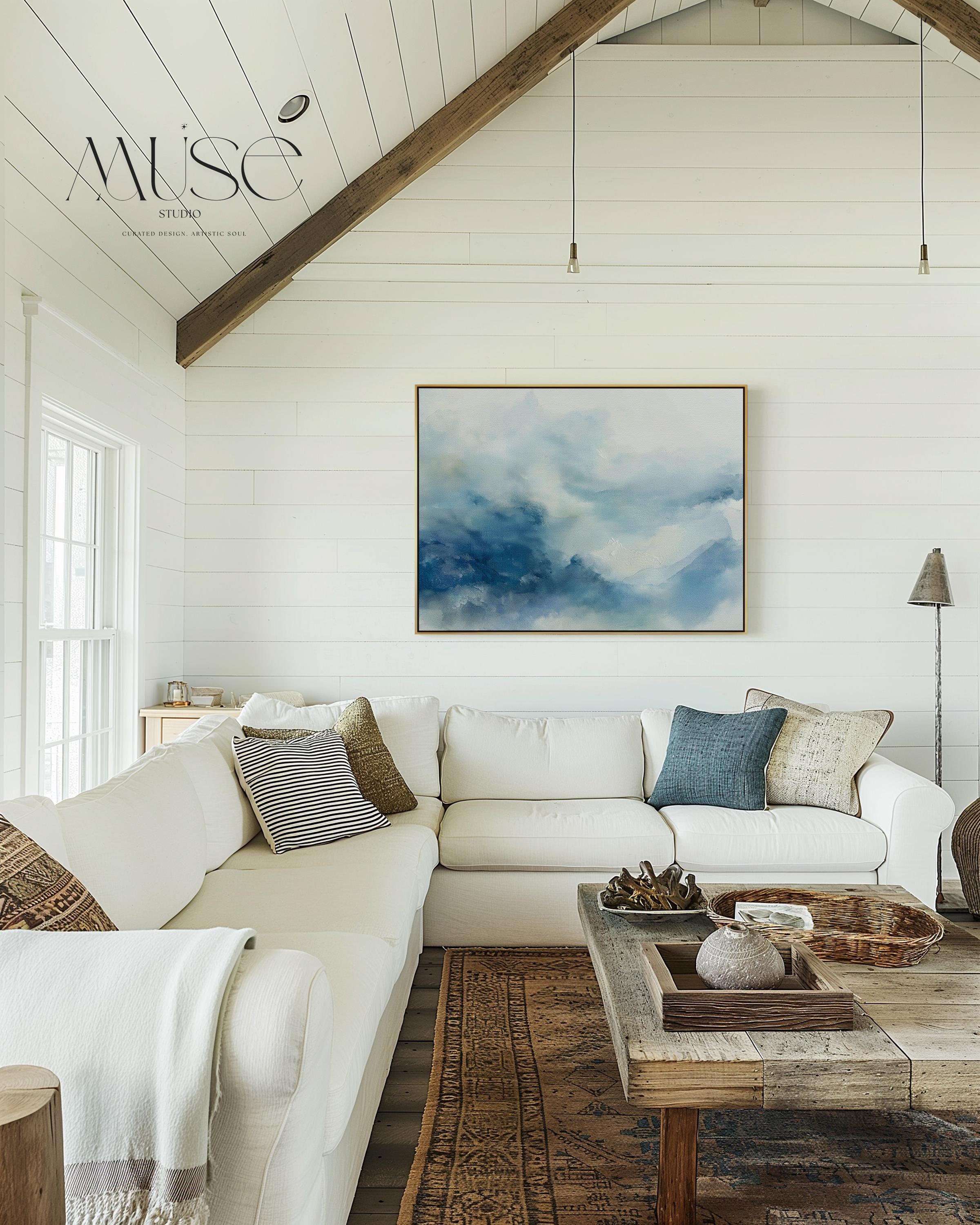 Canvas Wall Art by Muse Studio • Abstract Winter Blue Minimal Painting • Serene Snowy Landscape Style • Snowfall Reverie MUSE 633