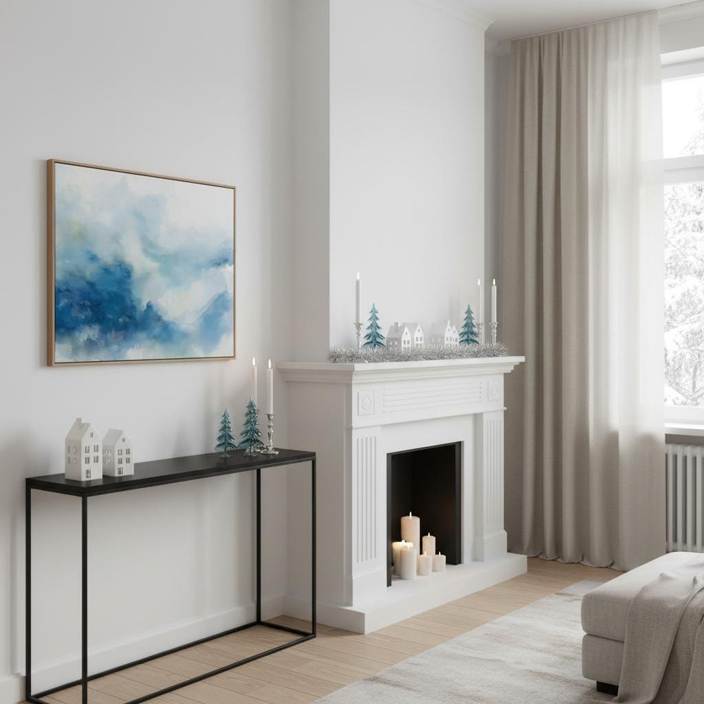 Canvas Wall Art by Muse Studio • Abstract Winter Blue Minimal Painting • Serene Snowy Landscape Style • Snowfall Reverie MUSE 633