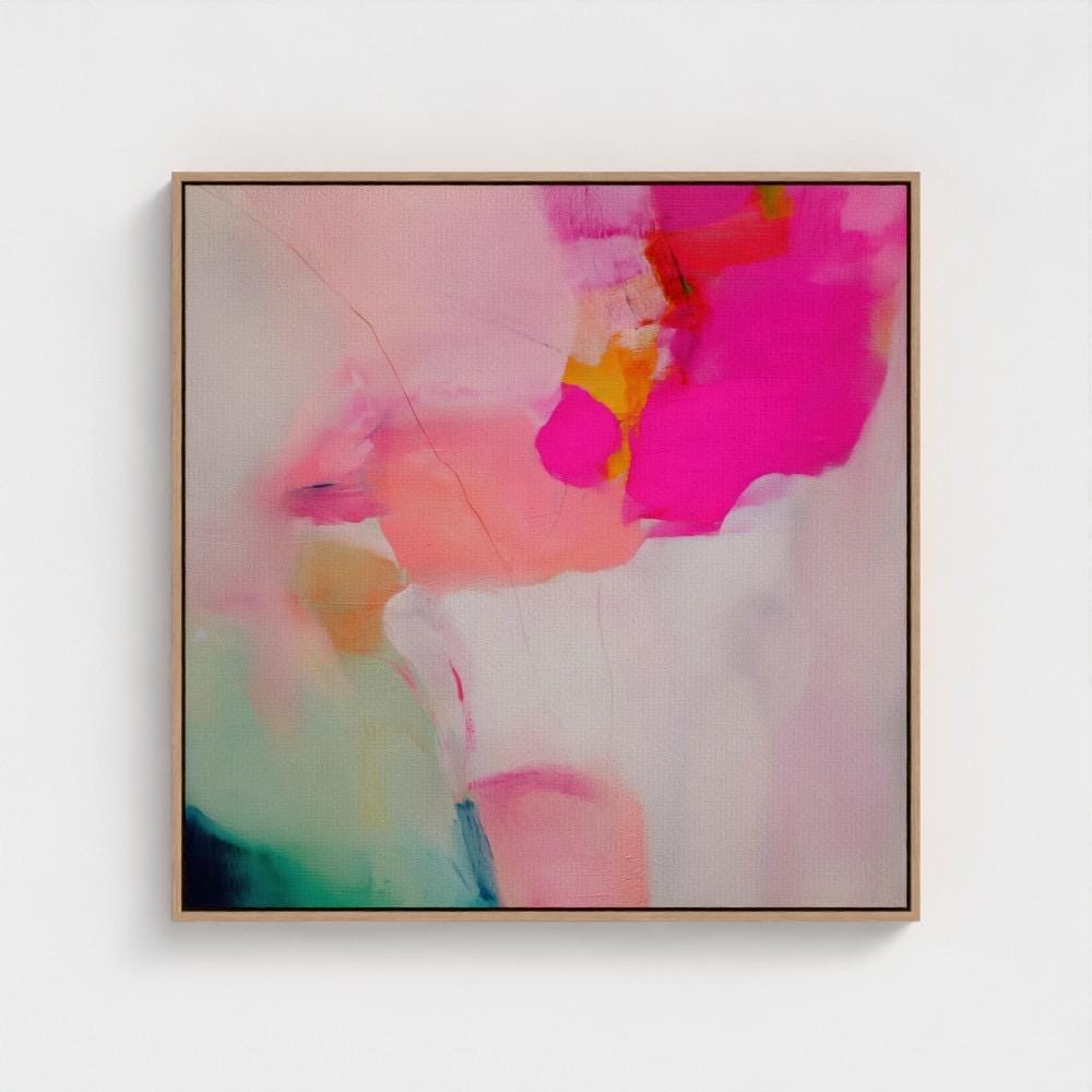 Framed Wall Art in Soft Pastel Pink and Green Modern Large Square Abstract Canvas  Decor for Living Room Oversized Statement Artwork 433 Colorful abstract wall art on framed canvas, perfect for bold decor art and modern wall decor. Large statement piece with expressive brushstrokes and rich textures. Ready-to-hang giclée canvas designed to energize living rooms, offices, and curated interiors. Muse Studio Decor Art.