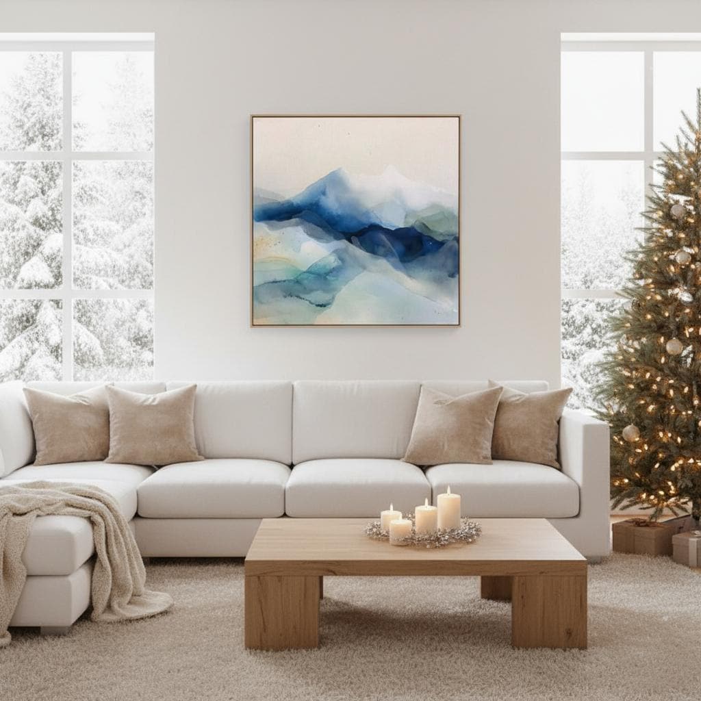 Snowfall Ridge · Framed Canvas Wall Art · Winter White Abstract · Alpine Minimal Decor · Soft Contemporary Style · by Muse Studio 610